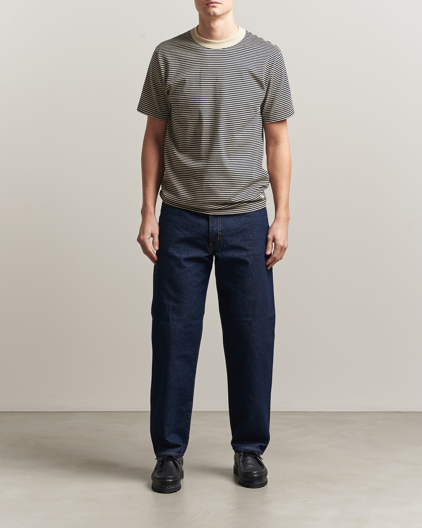 Homme | T-shirts | Armor-lux | Callac Héritage Stripe T-Shirt Gravel/Marine Deep