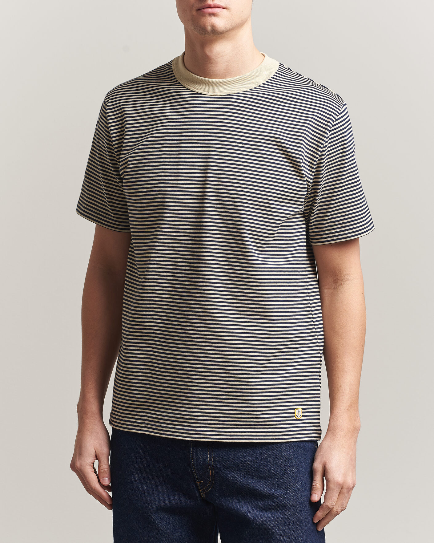 Homme | T-shirts | Armor-lux | Callac Héritage Stripe T-Shirt Gravel/Marine Deep