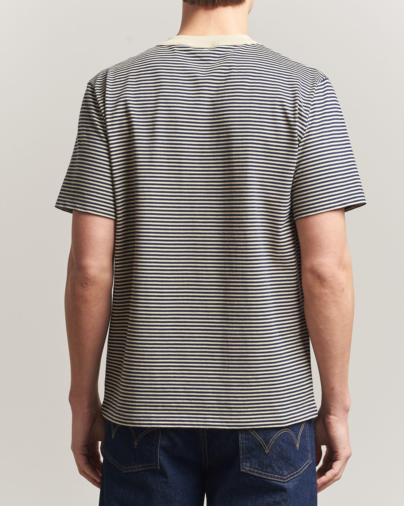Homme | T-shirts | Armor-lux | Callac Héritage Stripe T-Shirt Gravel/Marine Deep