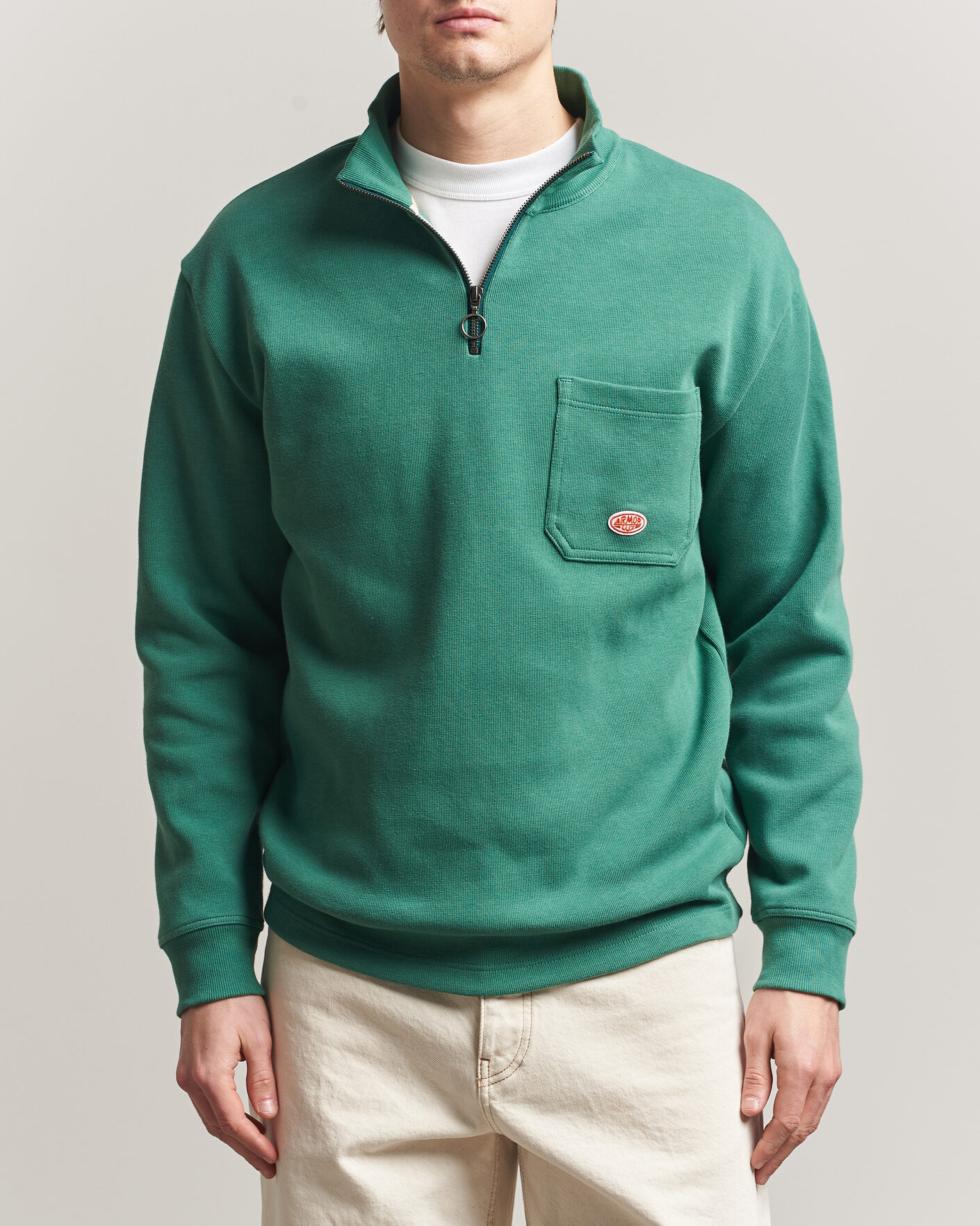 Homme | Pulls Et Tricots | Armor-lux | Camionneur Cotton Half Zip Sweater Dark Ivy