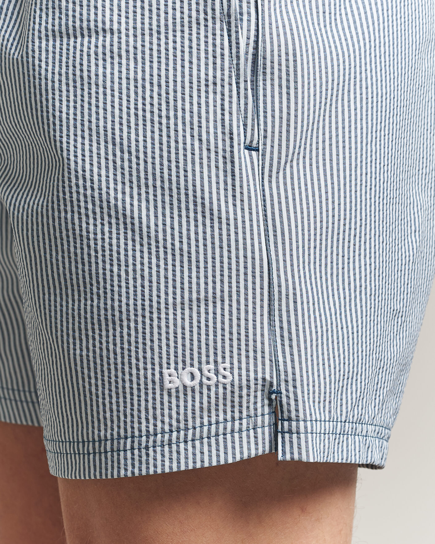Homme | Maillots De Bain | BOSS BLACK | Velvetfish Seersucker Swimshorts Open Blue