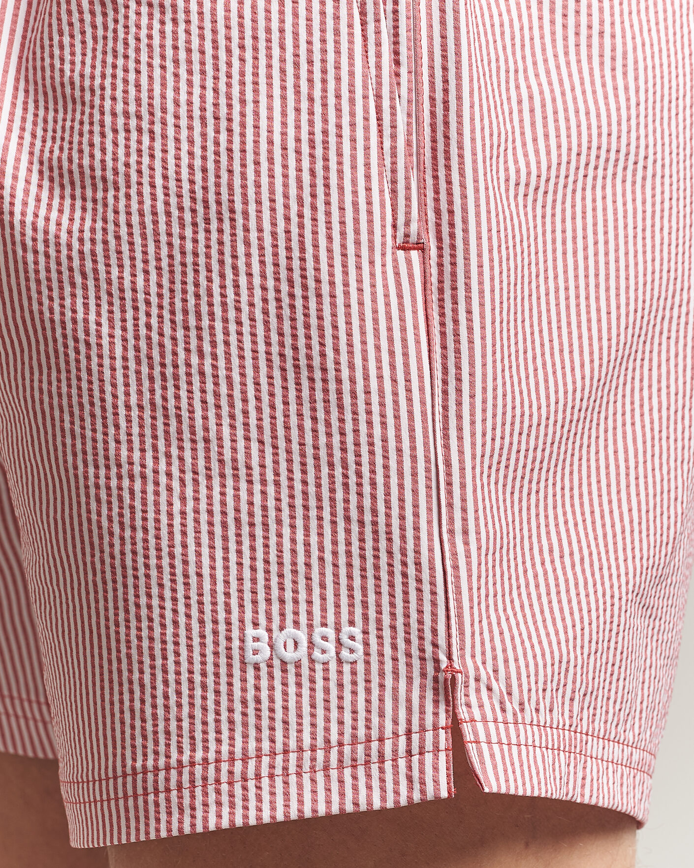 Homme | Maillots De Bain | BOSS BLACK | Velvetfish Seersucker Swimshorts Dark Red