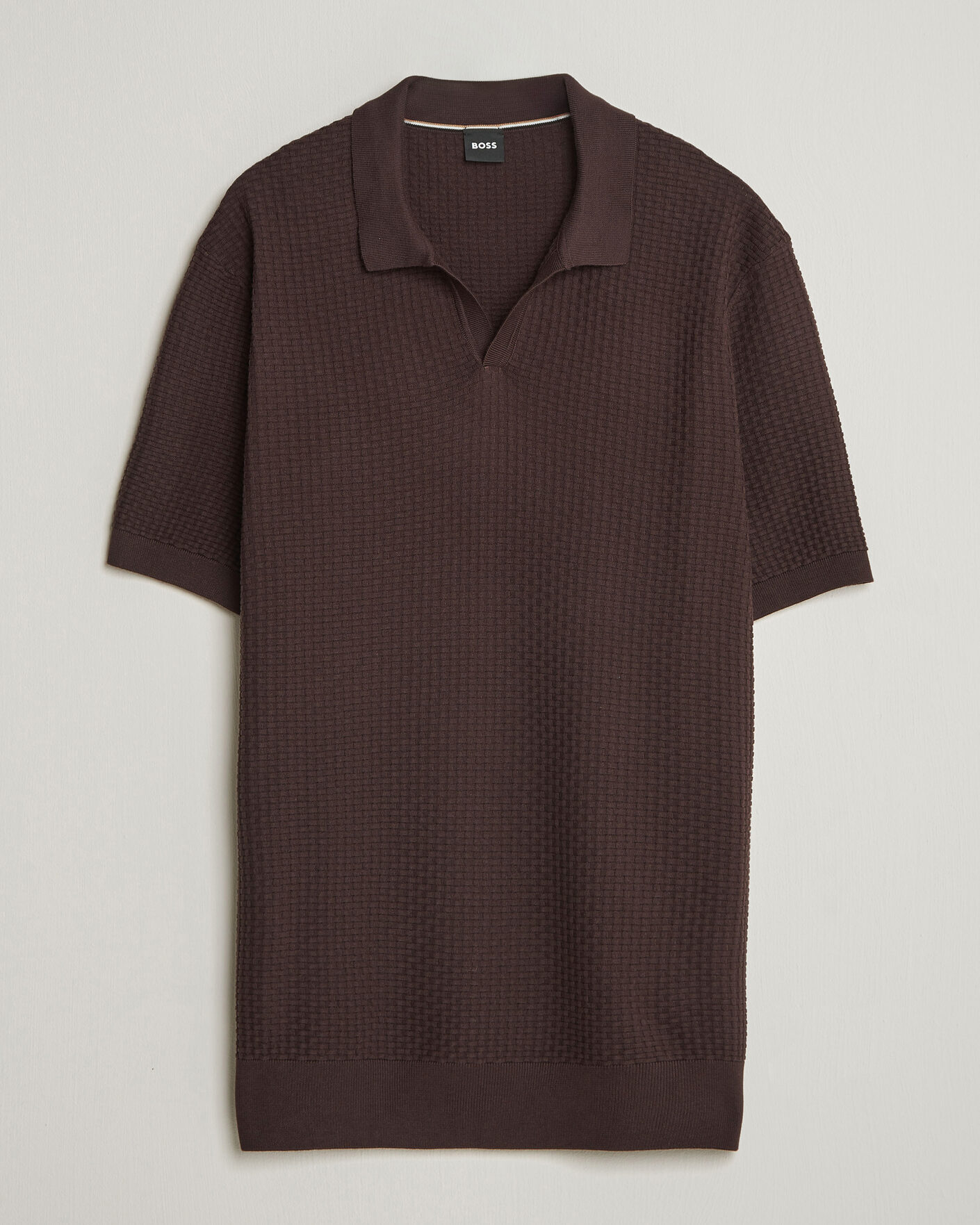 Homme | Polos | BOSS BLACK | Natalo Structured Knitted Polo Dark Brown