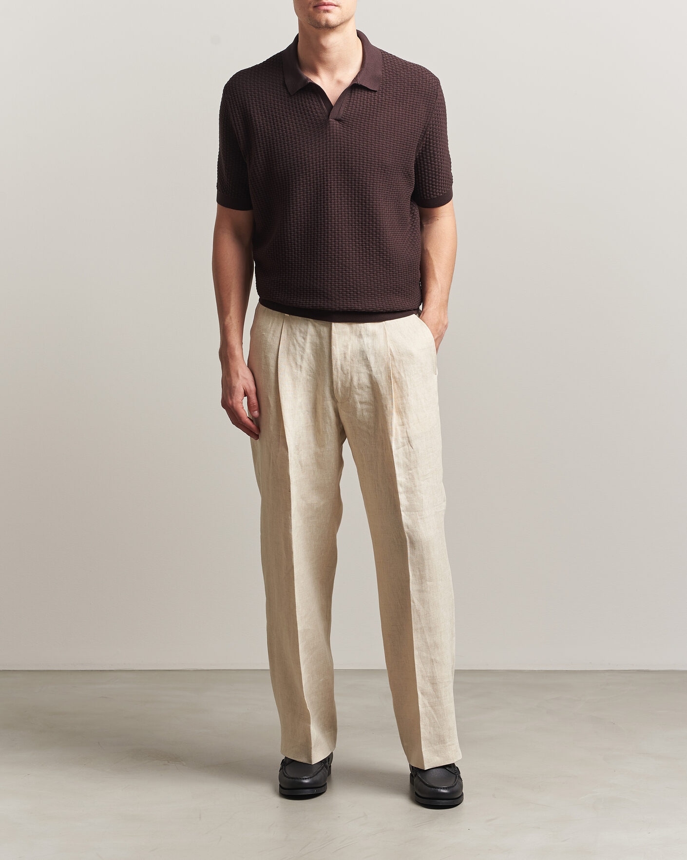 Homme | Polos | BOSS BLACK | Natalo Structured Knitted Polo Dark Brown