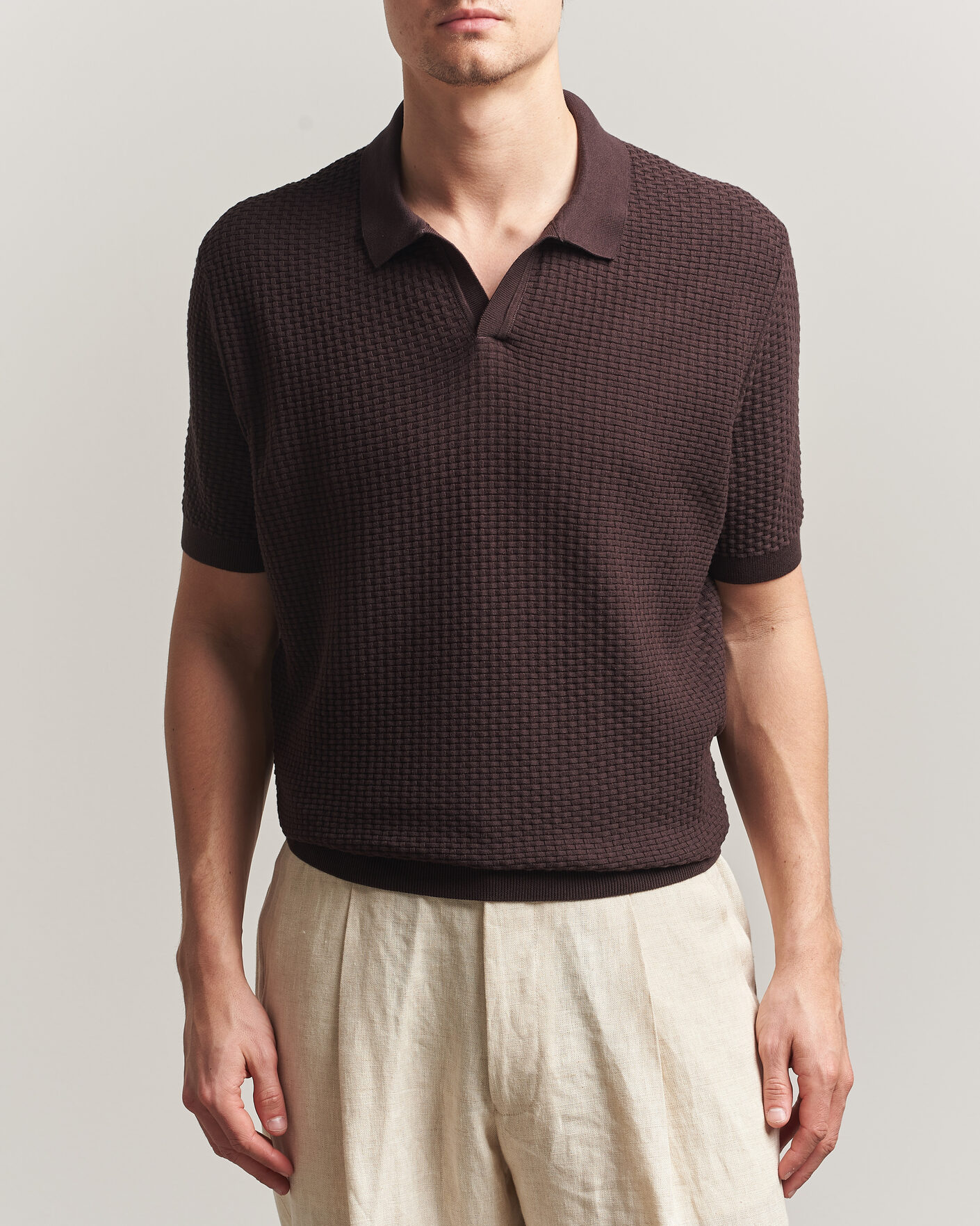 Homme | Polos | BOSS BLACK | Natalo Structured Knitted Polo Dark Brown