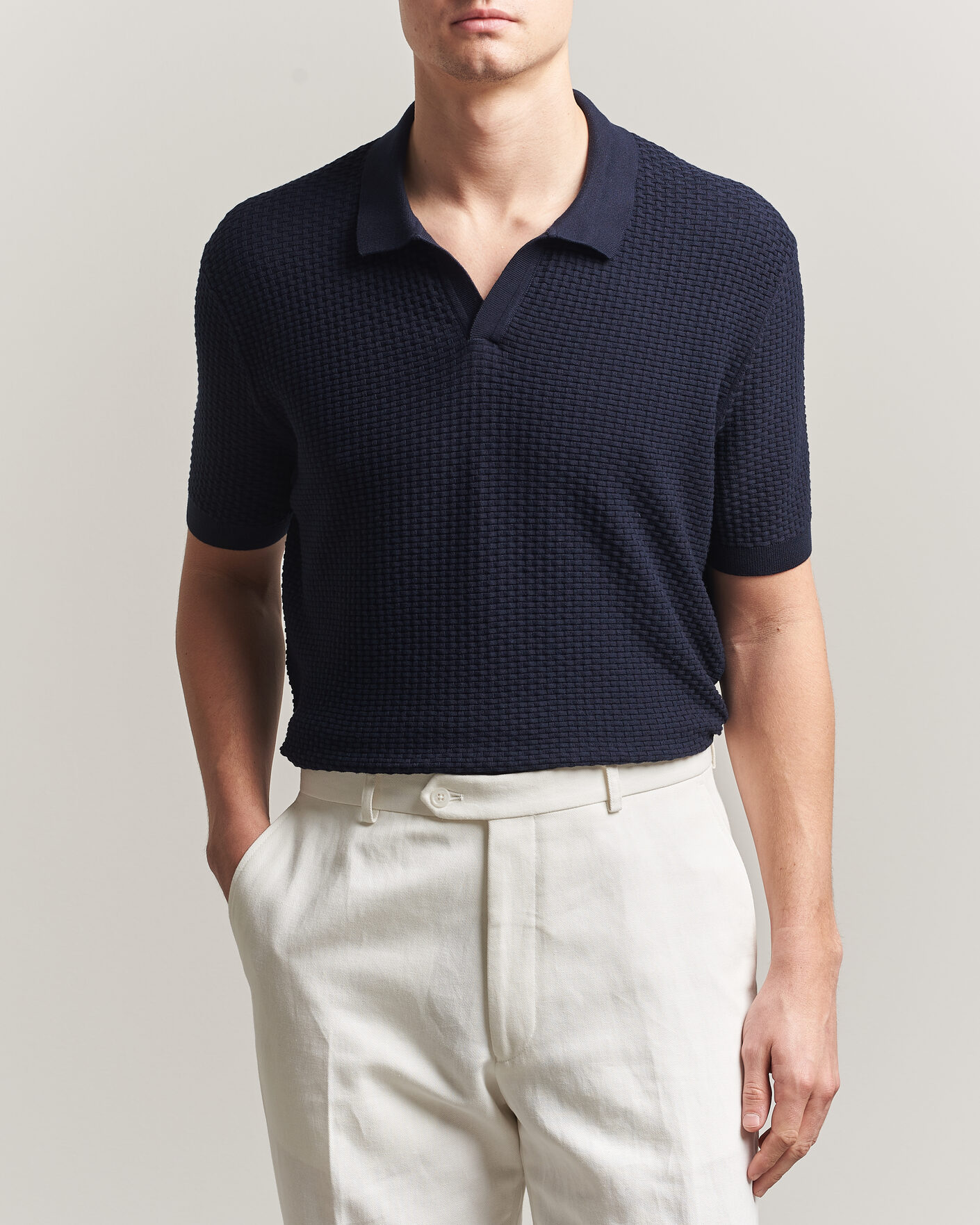 Homme | Polos | BOSS BLACK | Natalo Structured Knitted Polo Dark Blue