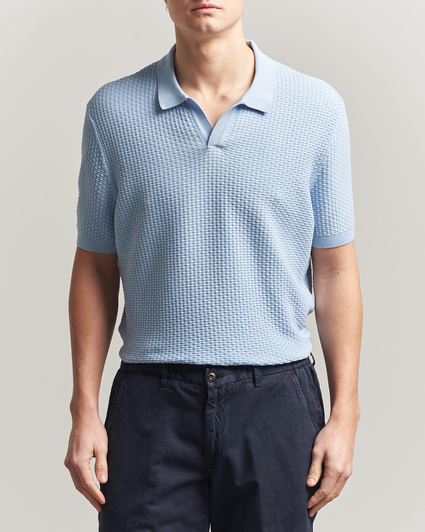 Homme | Polos | BOSS BLACK | Natalo Structured Knitted Polo Light Blue