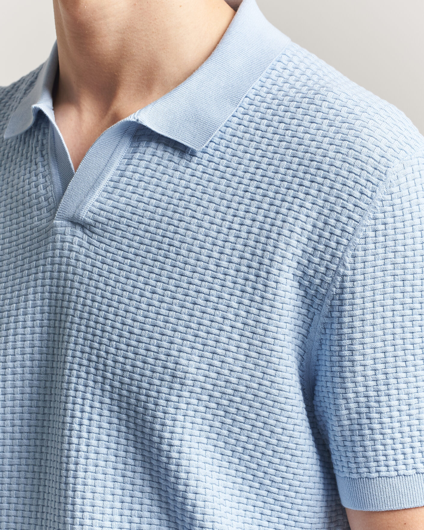 Homme | Polos | BOSS BLACK | Natalo Structured Knitted Polo Light Blue