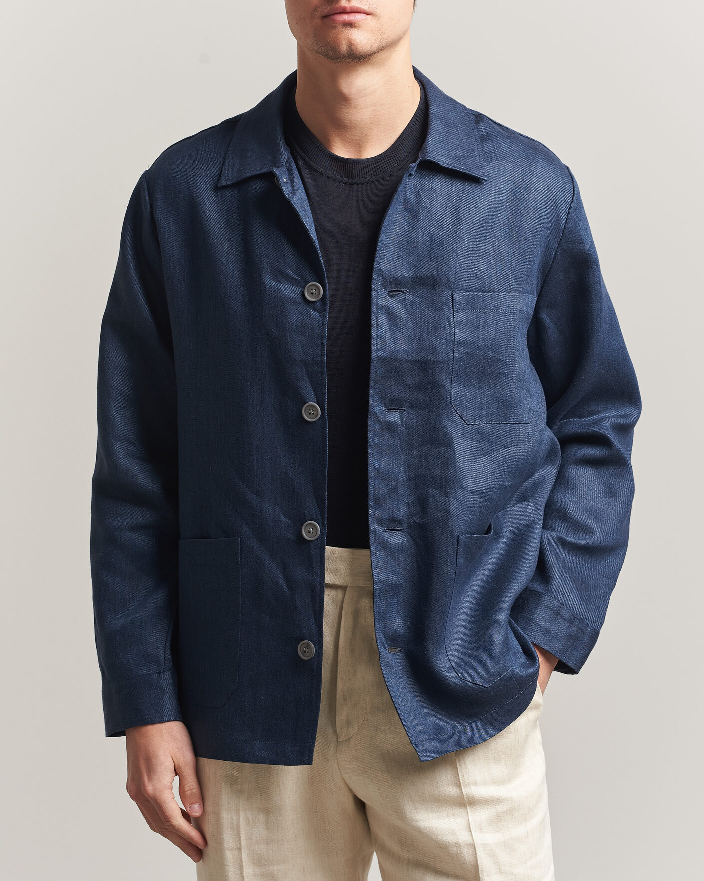 Homme | Chemises | BOSS BLACK | Cai Linen Overshirt Dark Blue
