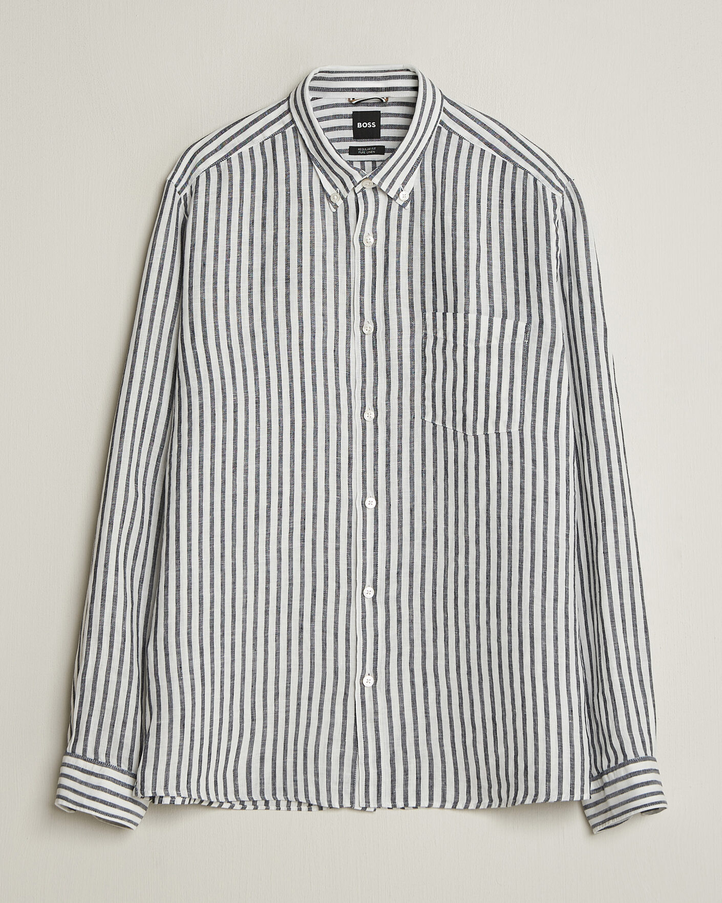 Homme | Chemises | BOSS BLACK | Liam Striped Linen Shirt Dark Blue