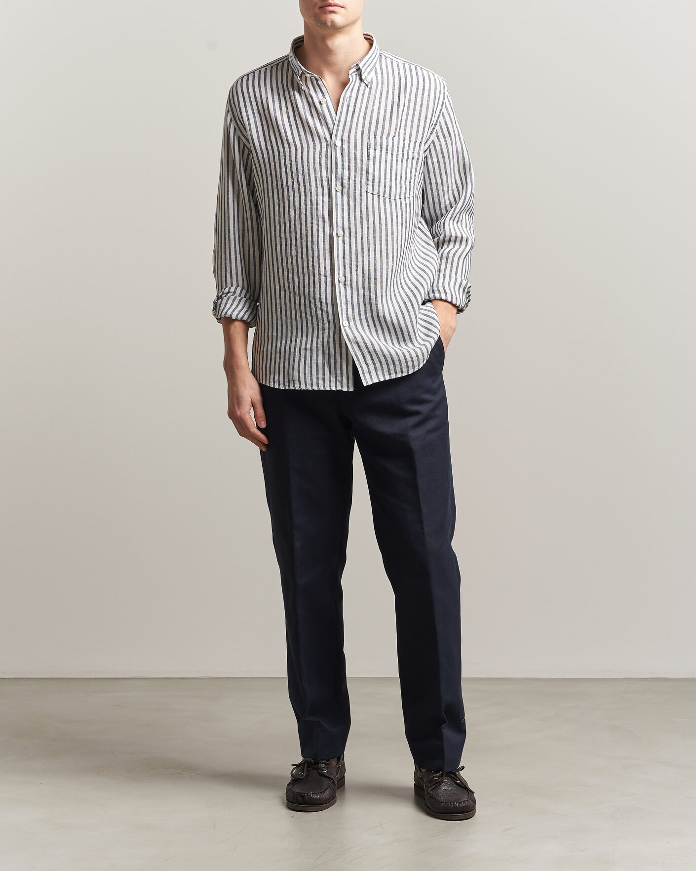 Homme | Chemises | BOSS BLACK | Liam Striped Linen Shirt Dark Blue