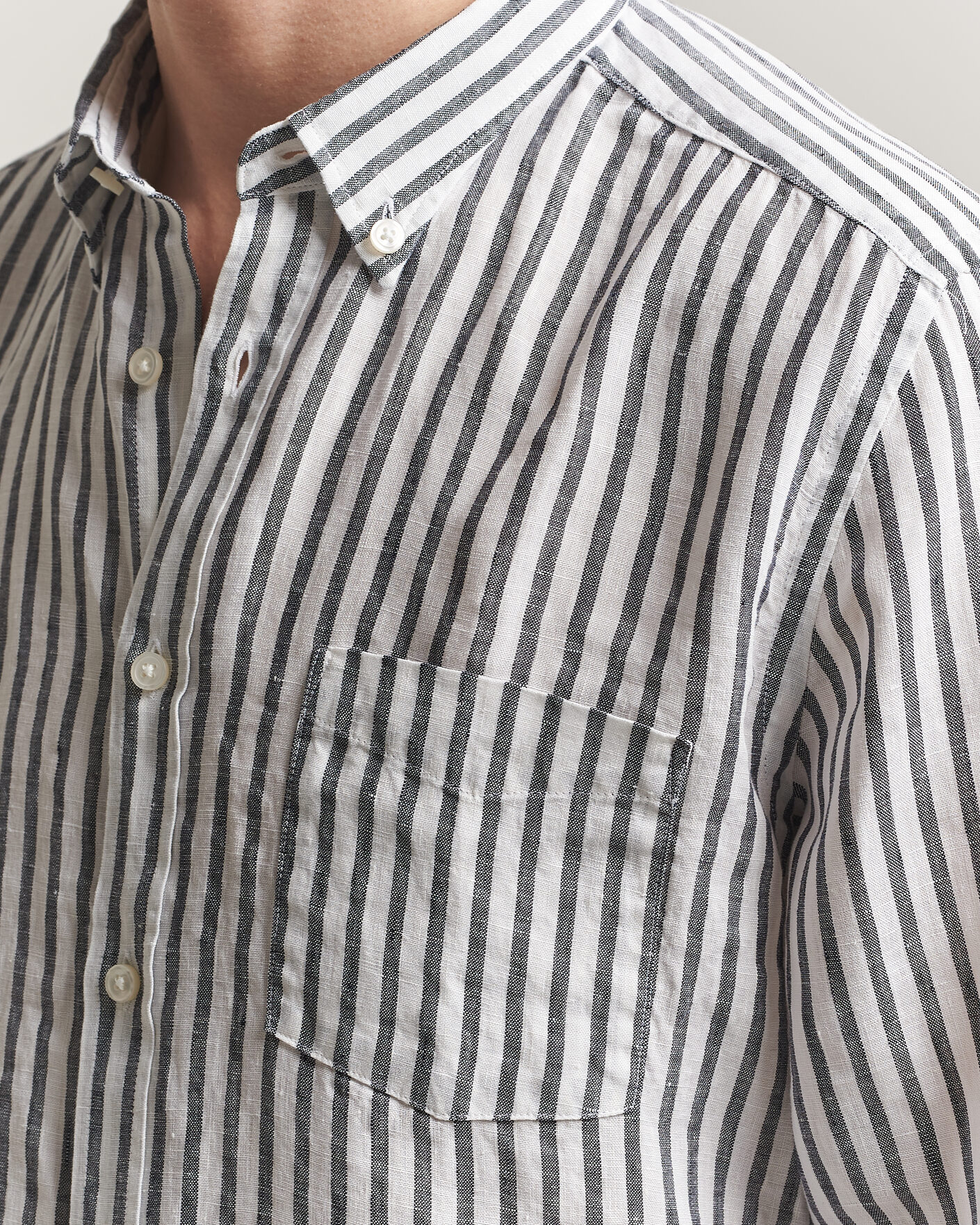 Homme | Chemises | BOSS BLACK | Liam Striped Linen Shirt Dark Blue