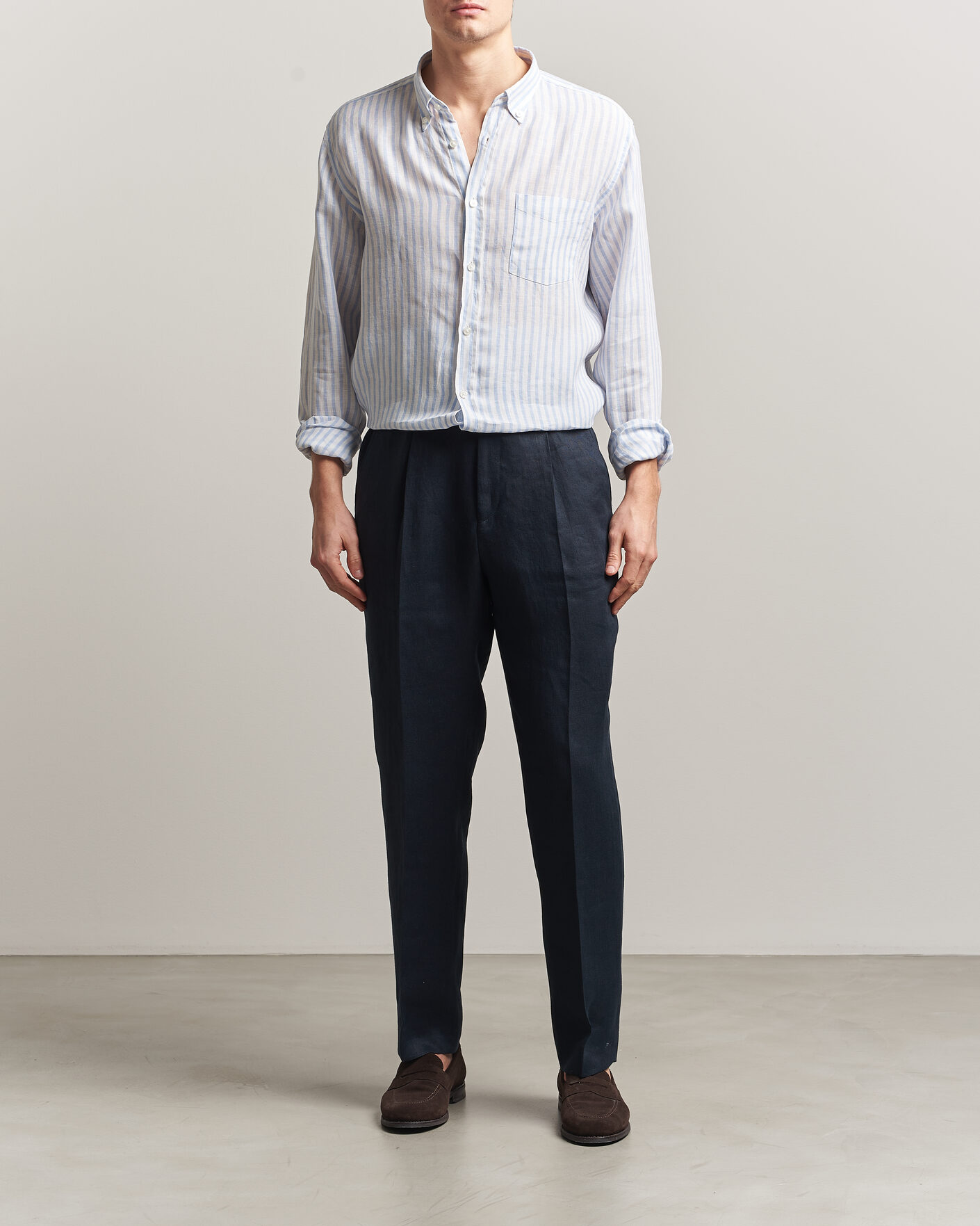 Homme | Chemises | BOSS BLACK | Liam Striped Linen Shirt Light Blue