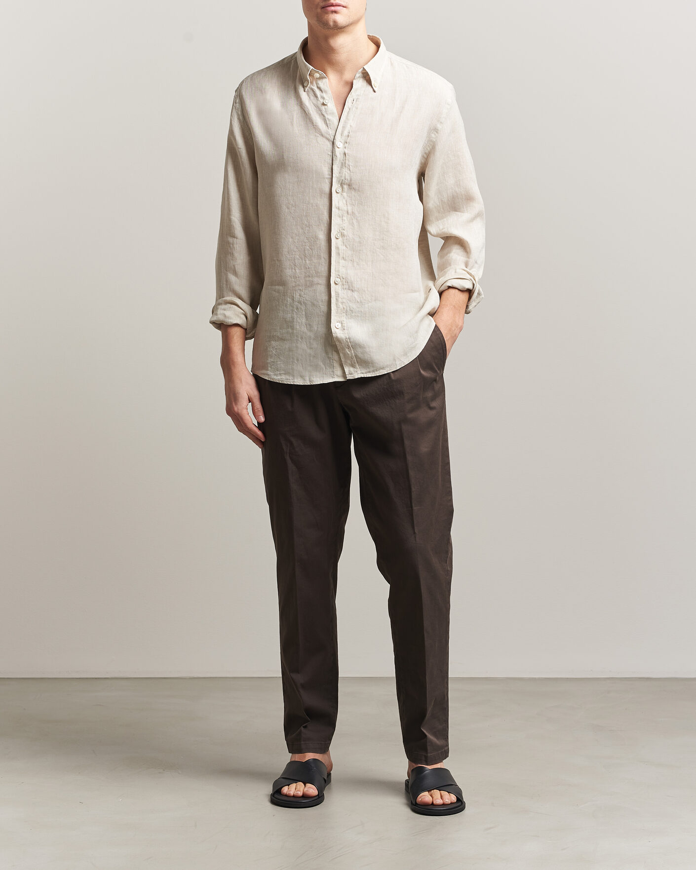 Homme | Chemises | BOSS BLACK | Liam Linen Shirt Open Beige
