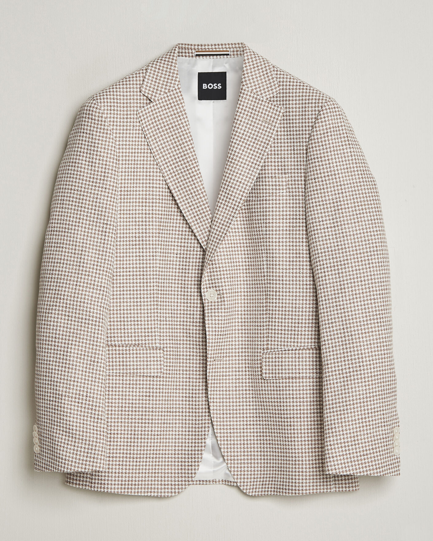Homme | Blazers | BOSS BLACK | Hutson Linen/Cotton Houndstooth Blazer Open Beige