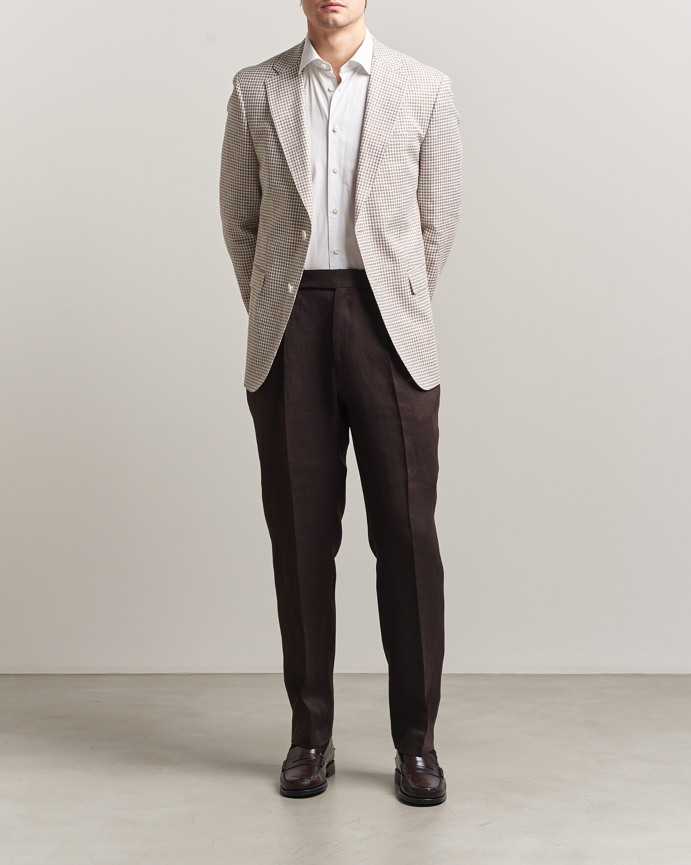 Homme | Blazers | BOSS BLACK | Hutson Linen/Cotton Houndstooth Blazer Open Beige