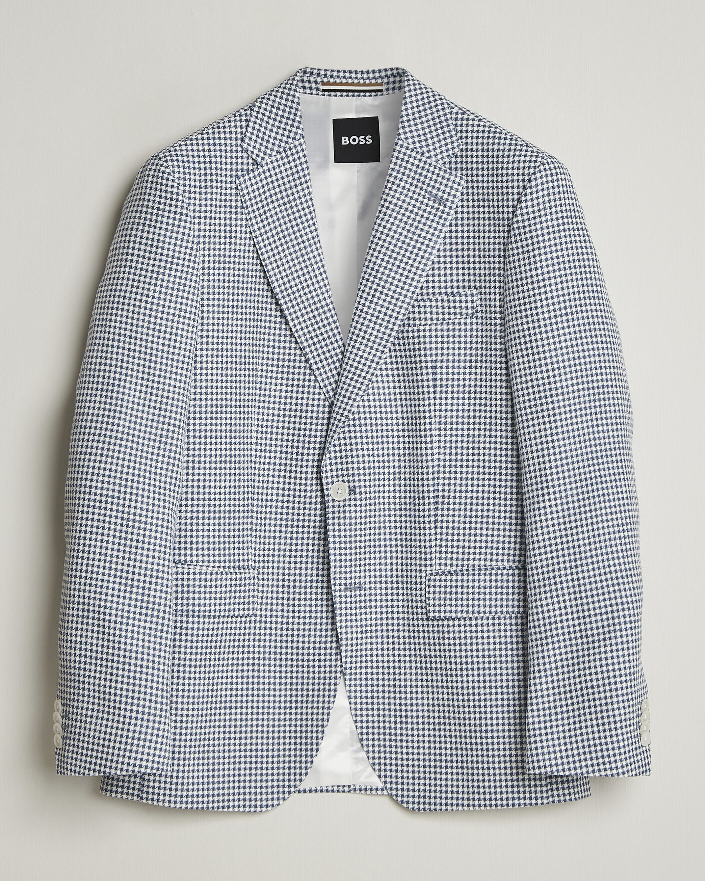 Homme | Blazers | BOSS BLACK | Hutson Linen/Cotton Houndstooth Blazer Open Blue
