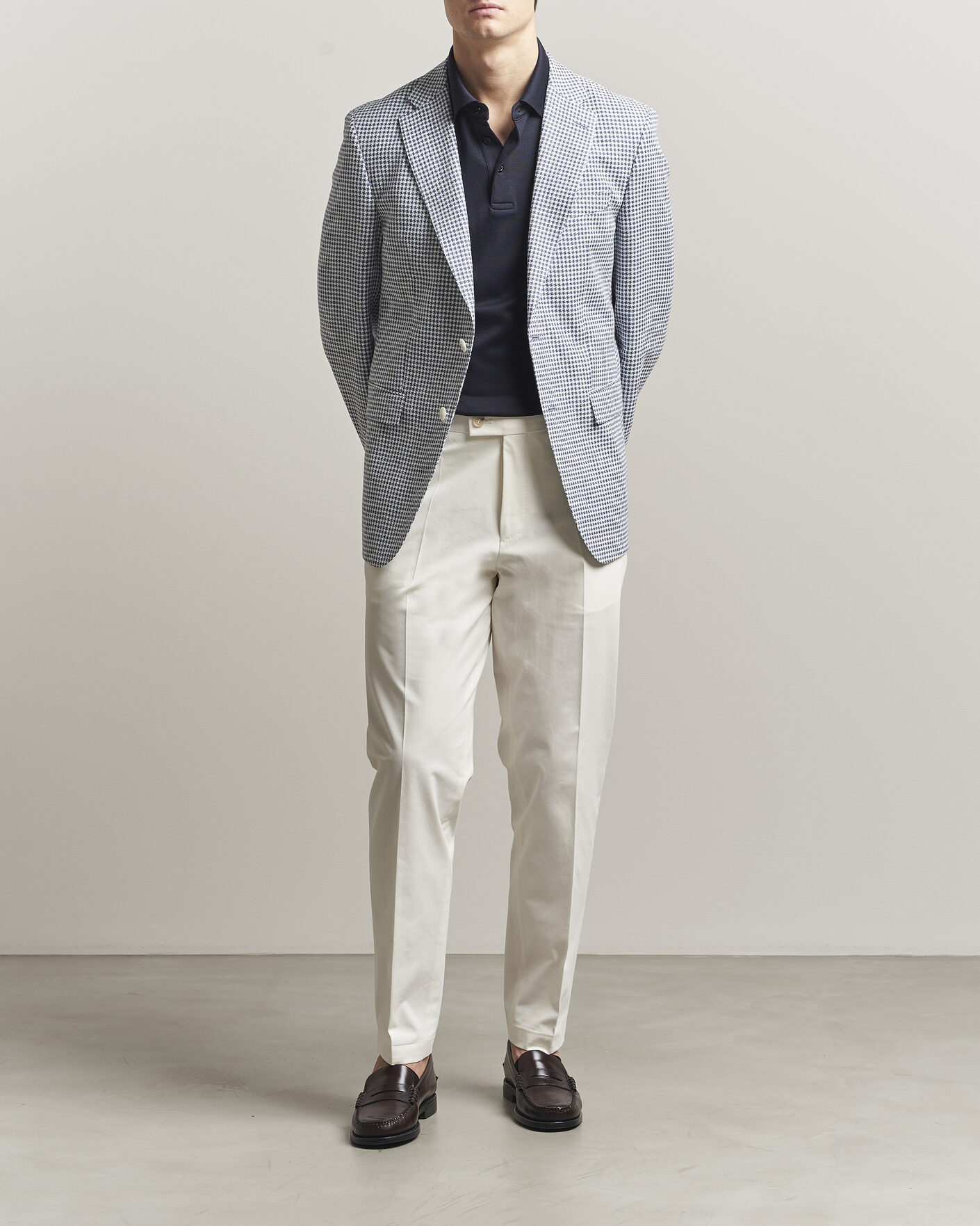 Homme | Blazers | BOSS BLACK | Hutson Linen/Cotton Houndstooth Blazer Open Blue