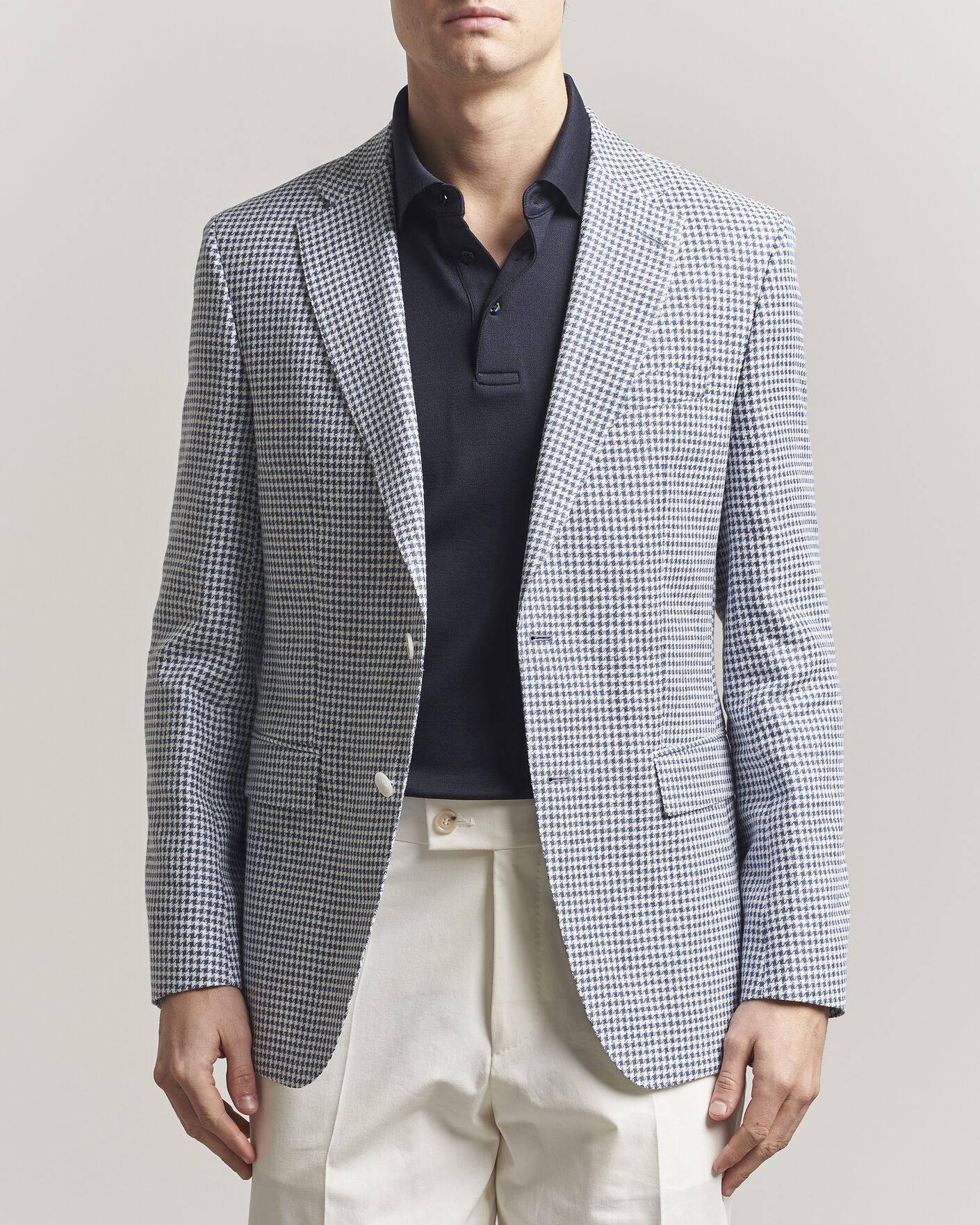 Homme | Blazers | BOSS BLACK | Hutson Linen/Cotton Houndstooth Blazer Open Blue