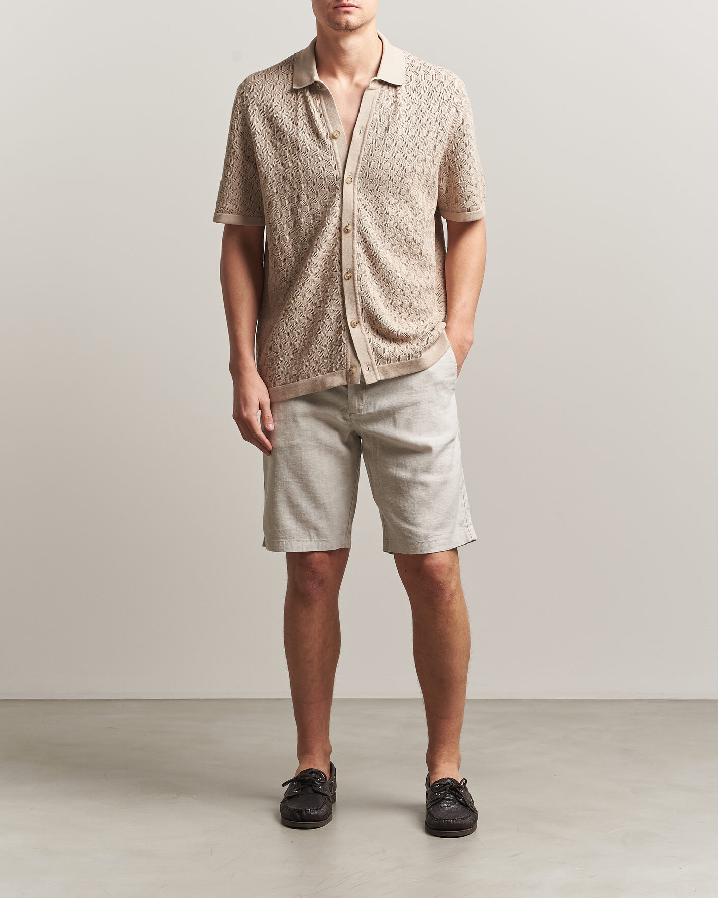 Homme | Shorts | BOSS ORANGE | Tapered Linen Drawstring Shorts Open Grey