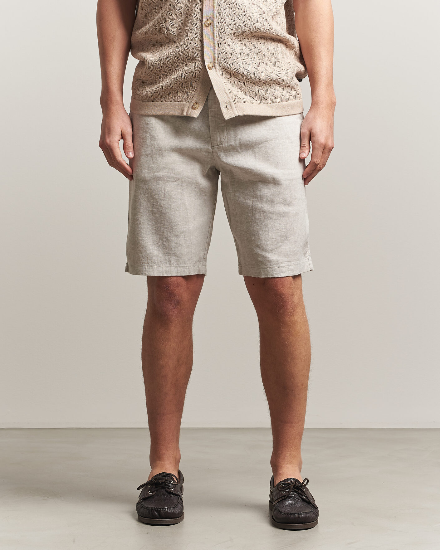 Homme | Shorts | BOSS ORANGE | Tapered Linen Drawstring Shorts Open Grey