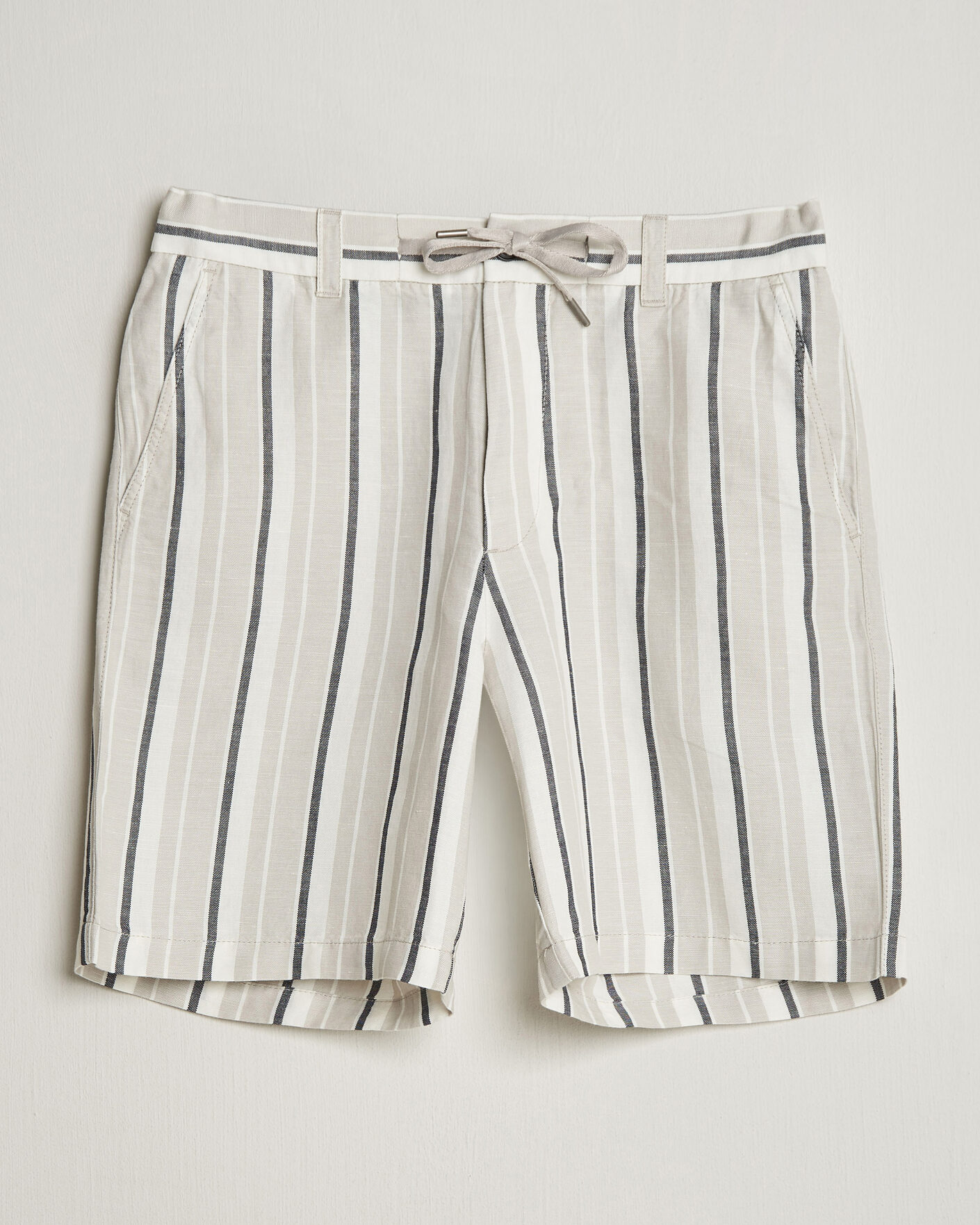 Homme | Shorts | BOSS ORANGE | Linen/Cotton Striped Drawstring Shorts Open Grey