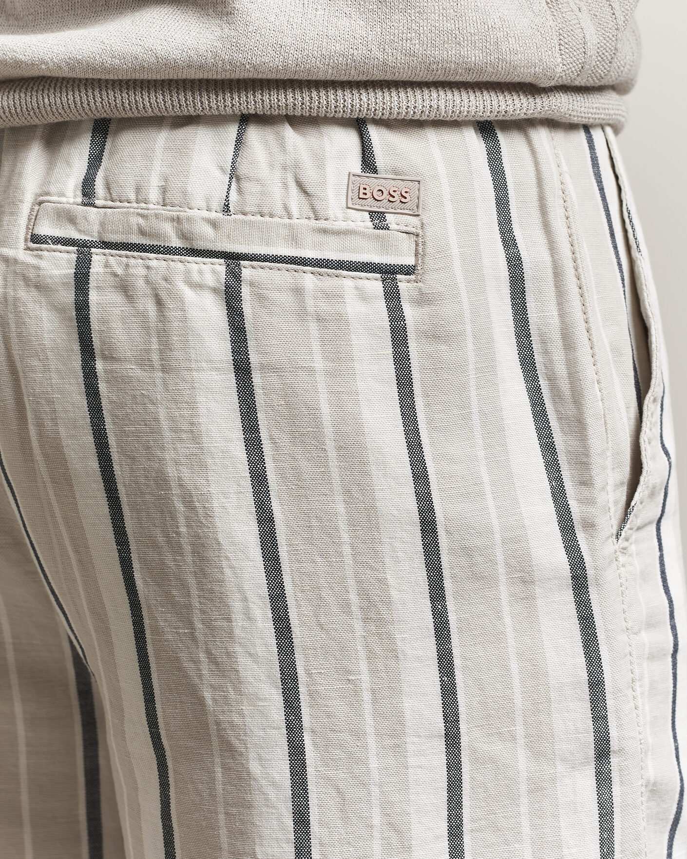 Homme | Shorts | BOSS ORANGE | Linen/Cotton Striped Drawstring Shorts Open Grey