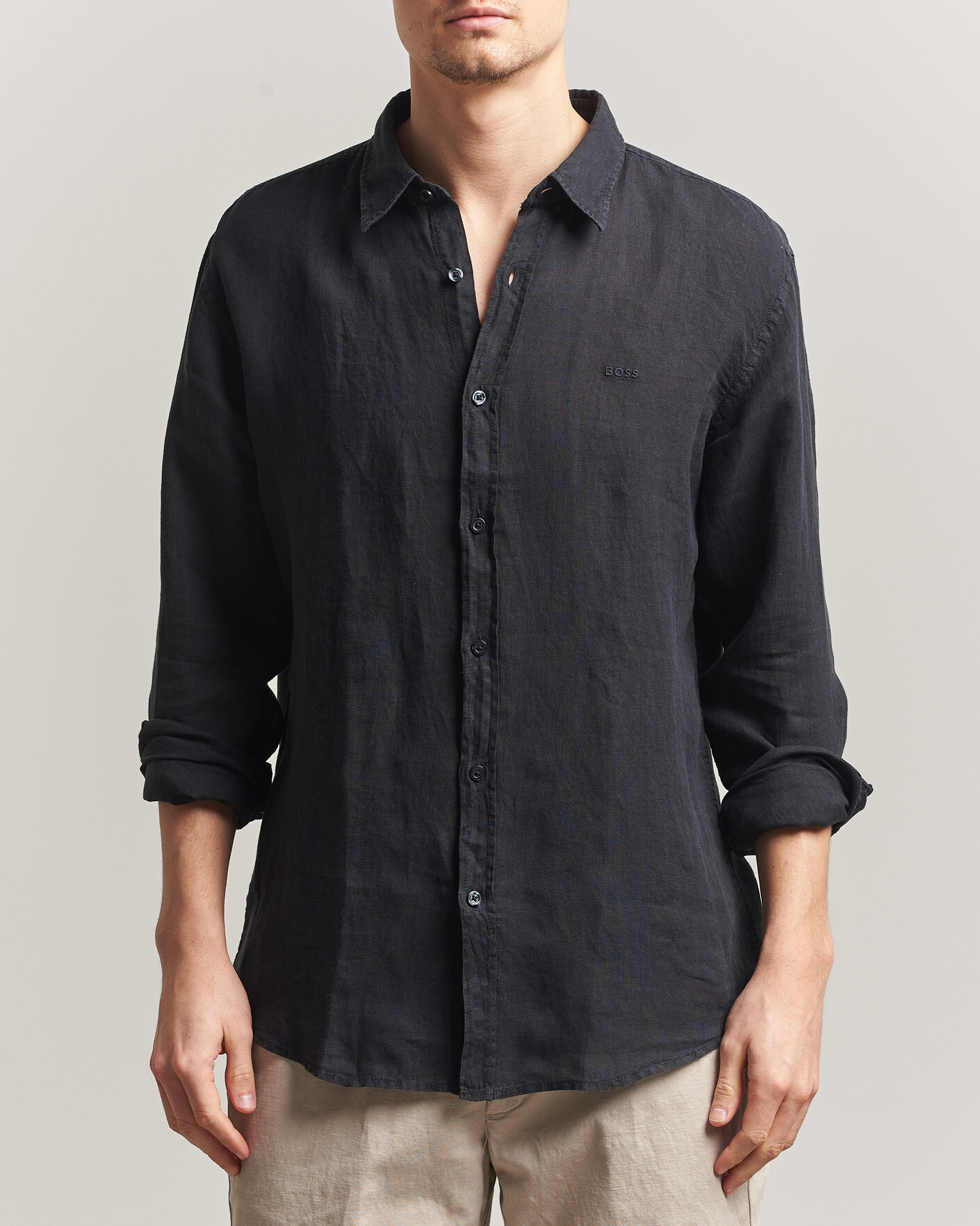 Homme | Chemises | BOSS ORANGE | Relegant Linen Shirt Black