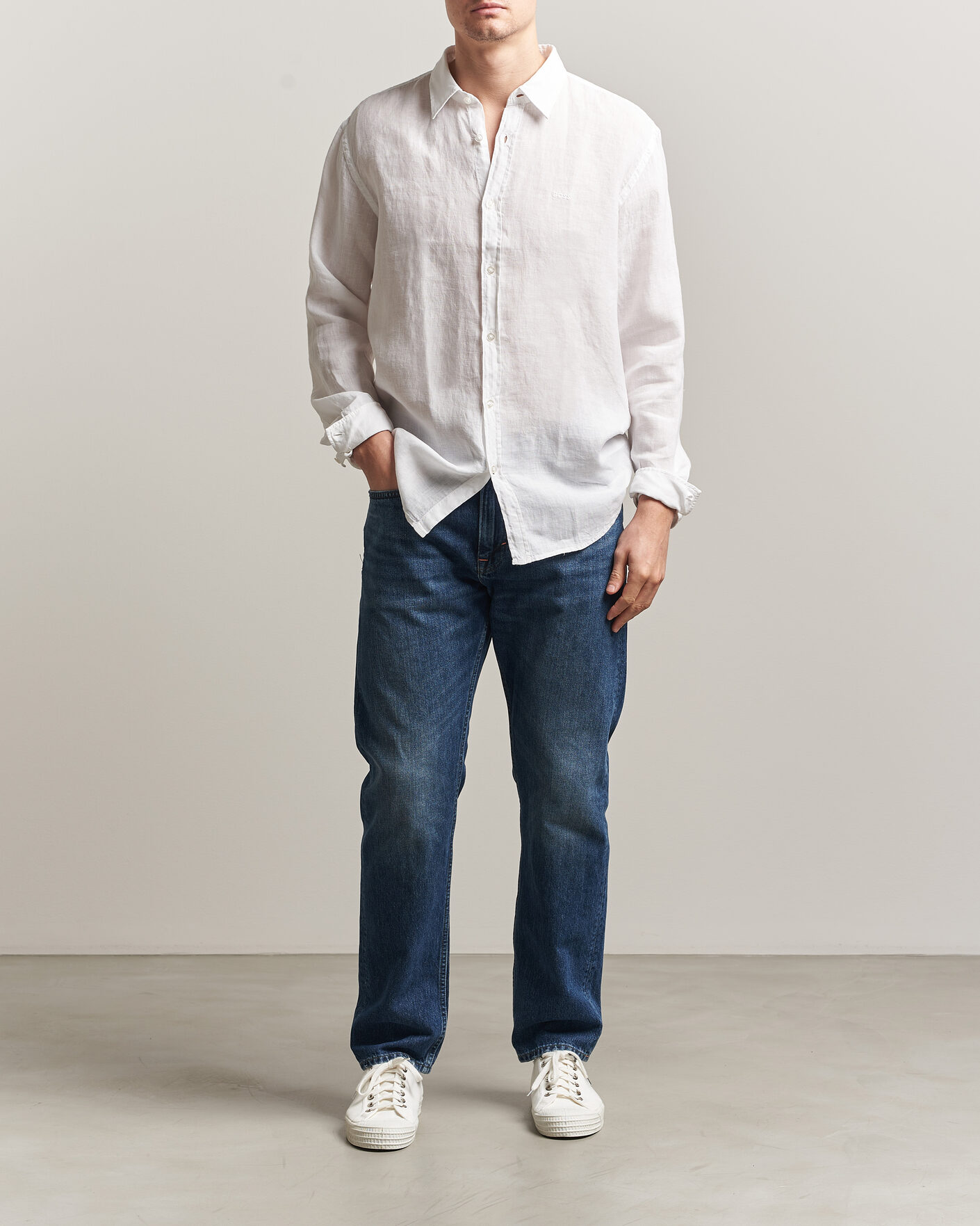 Homme | Chemises | BOSS ORANGE | Relegant Linen Shirt White