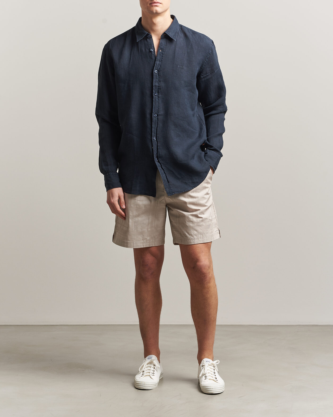 Homme | Chemises | BOSS ORANGE | Relegant Linen Shirt Dark Blue