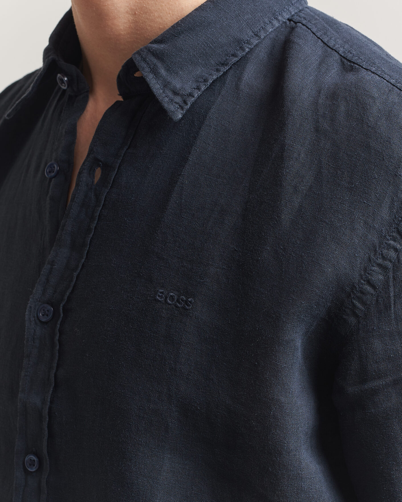 Homme | Chemises | BOSS ORANGE | Relegant Linen Shirt Dark Blue