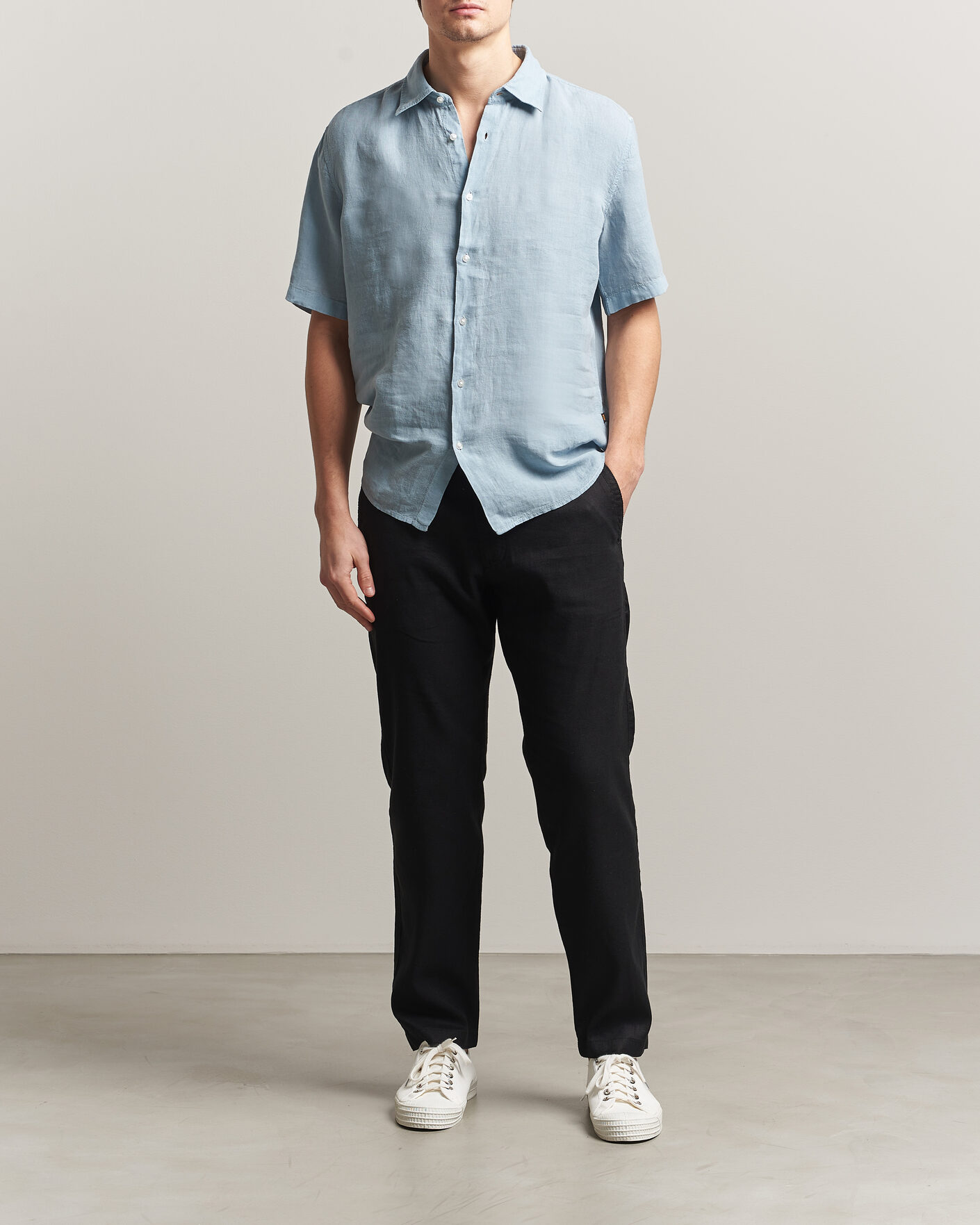 Homme | Chemises | BOSS ORANGE | Rash Linen Short Sleeve Shirt Light Blue