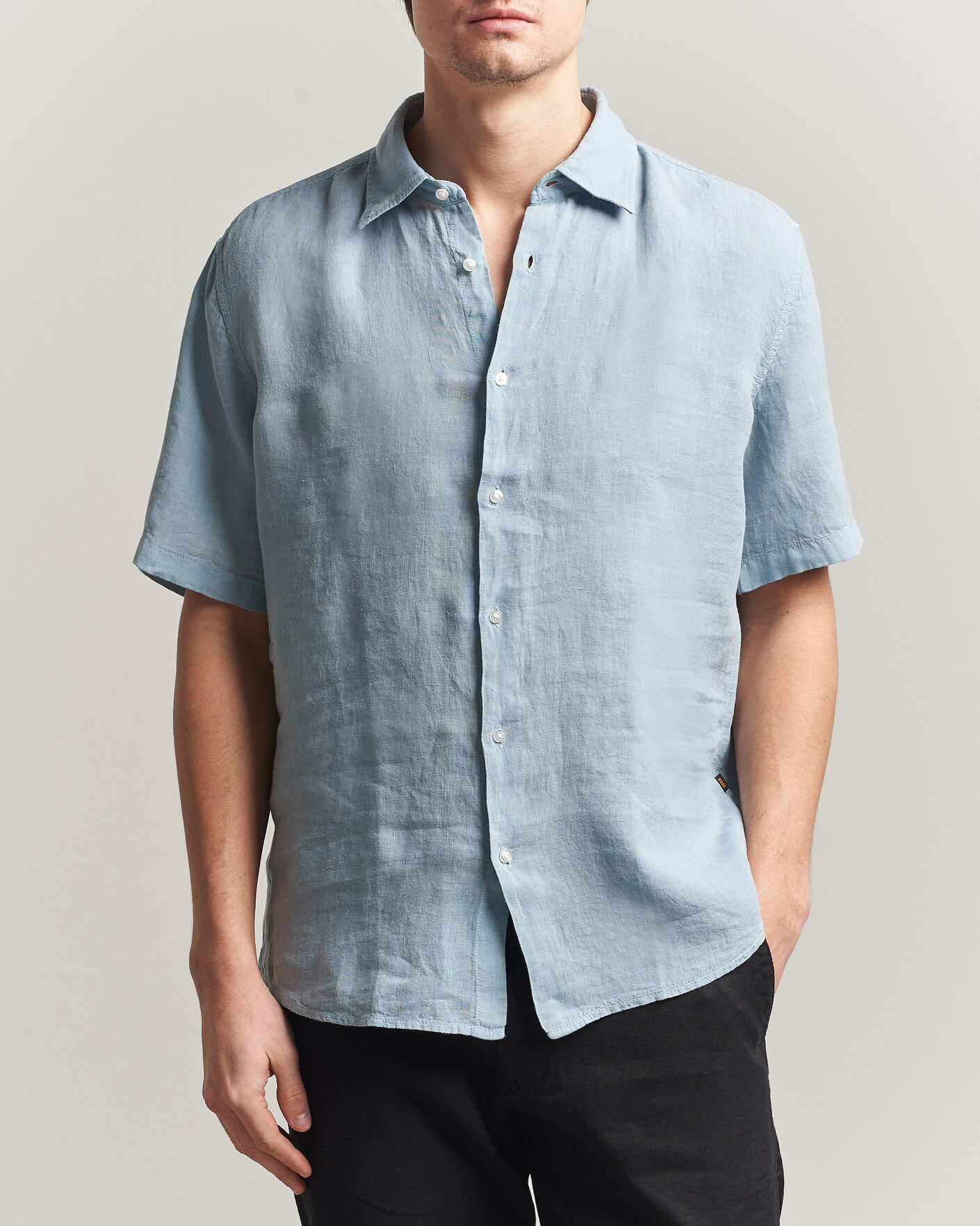 Homme | Chemises | BOSS ORANGE | Rash Linen Short Sleeve Shirt Light Blue