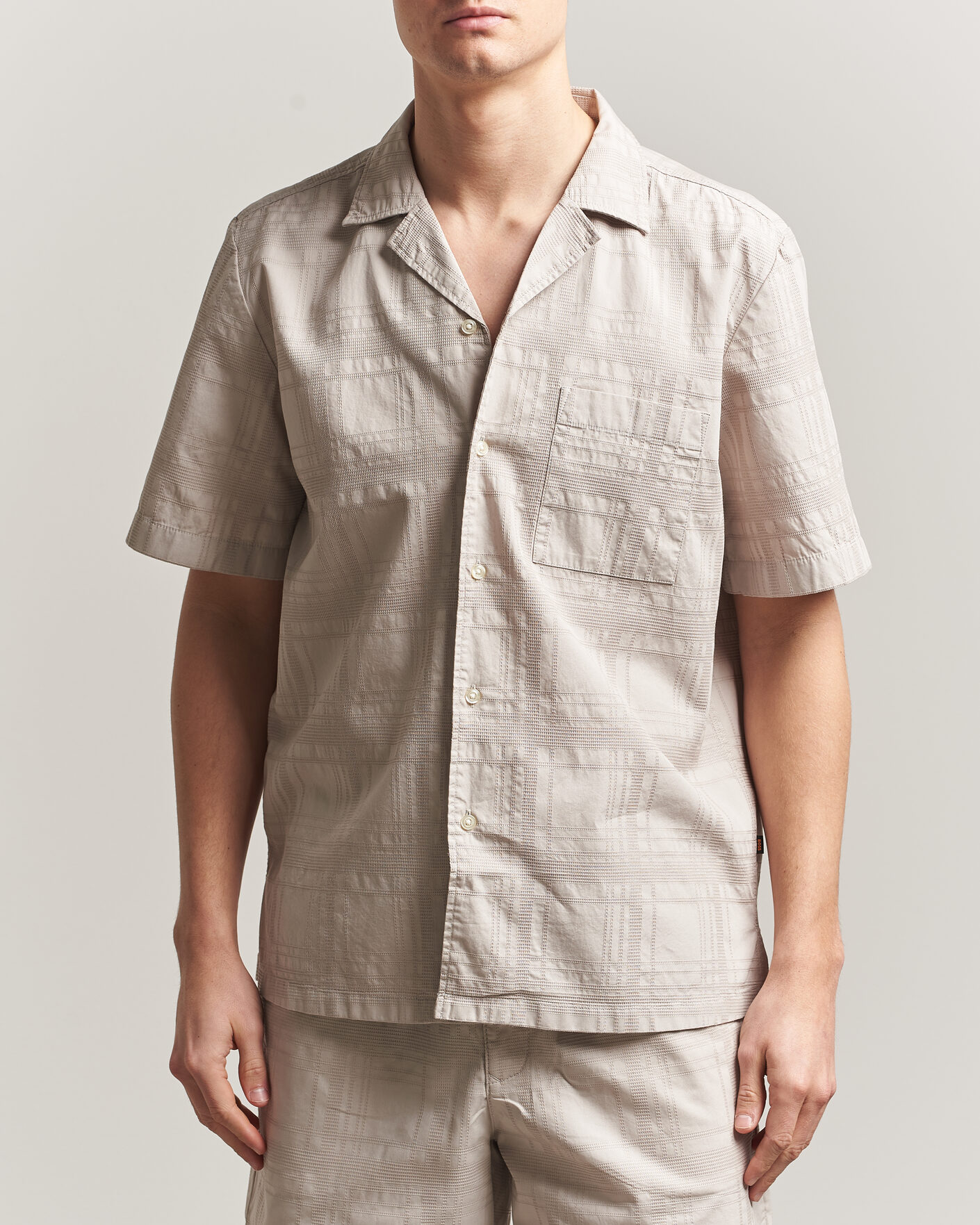Homme | Chemises | BOSS ORANGE | Rayer Cotton Resort Shirt Beige