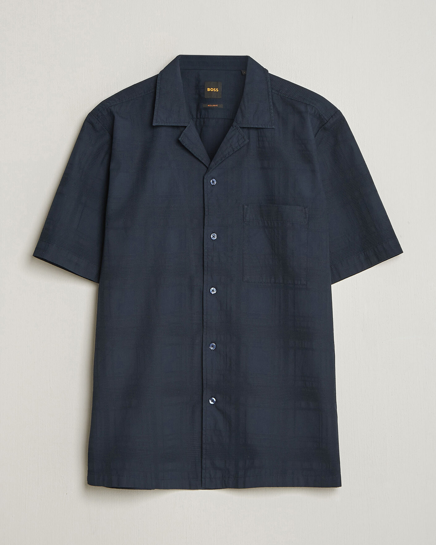 Homme | Chemises | BOSS ORANGE | Rayer Cotton Resort Shirt Dark Blue