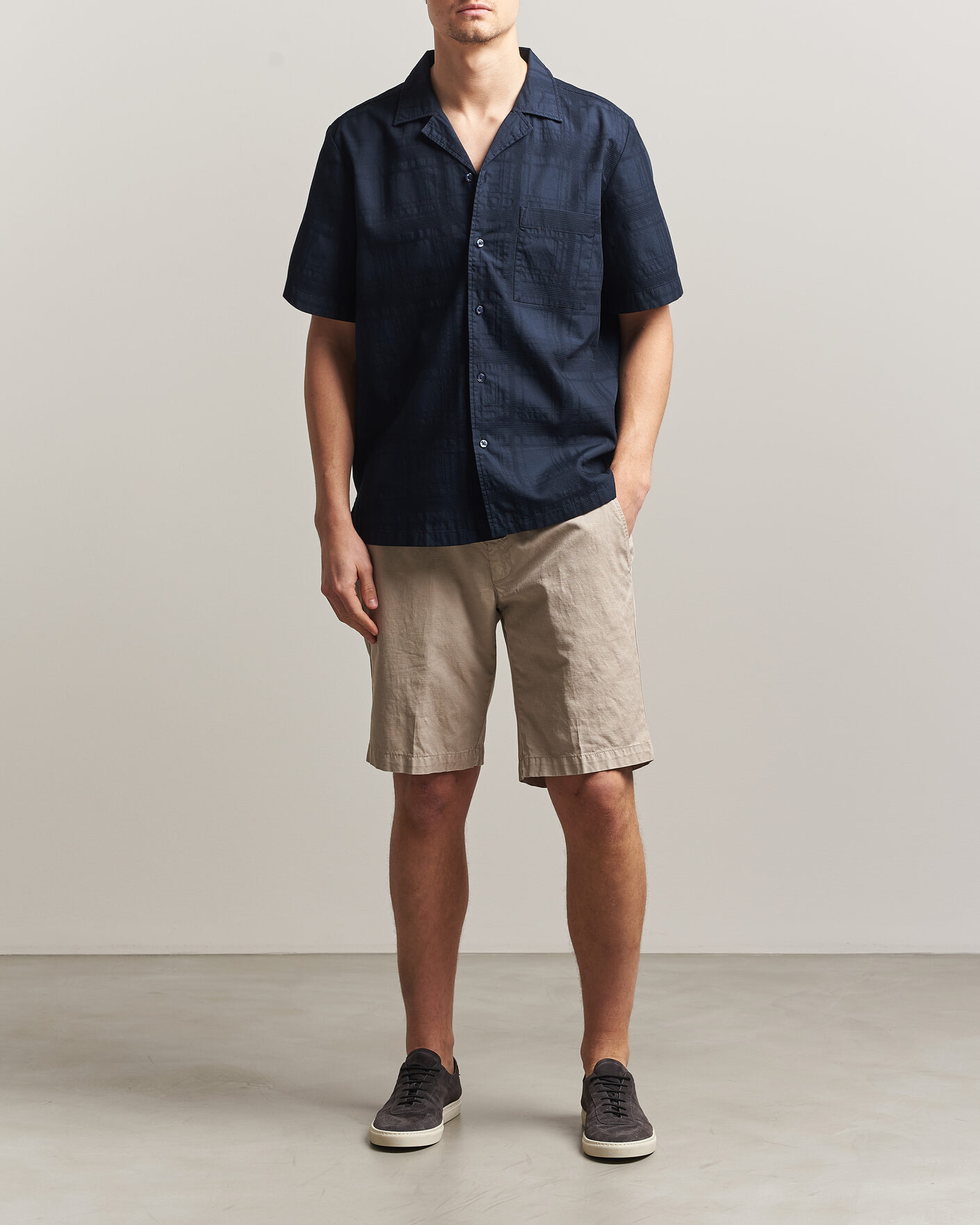 Homme | Chemises | BOSS ORANGE | Rayer Cotton Resort Shirt Dark Blue