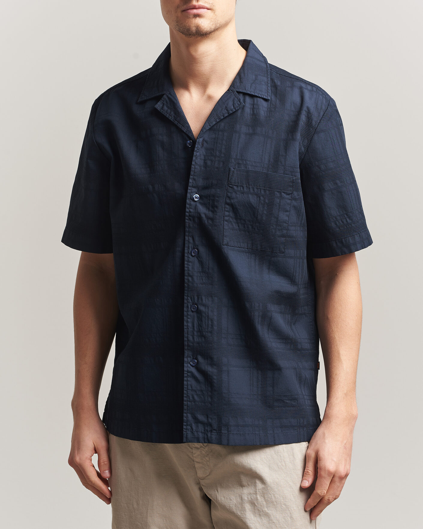 Homme | Chemises | BOSS ORANGE | Rayer Cotton Resort Shirt Dark Blue