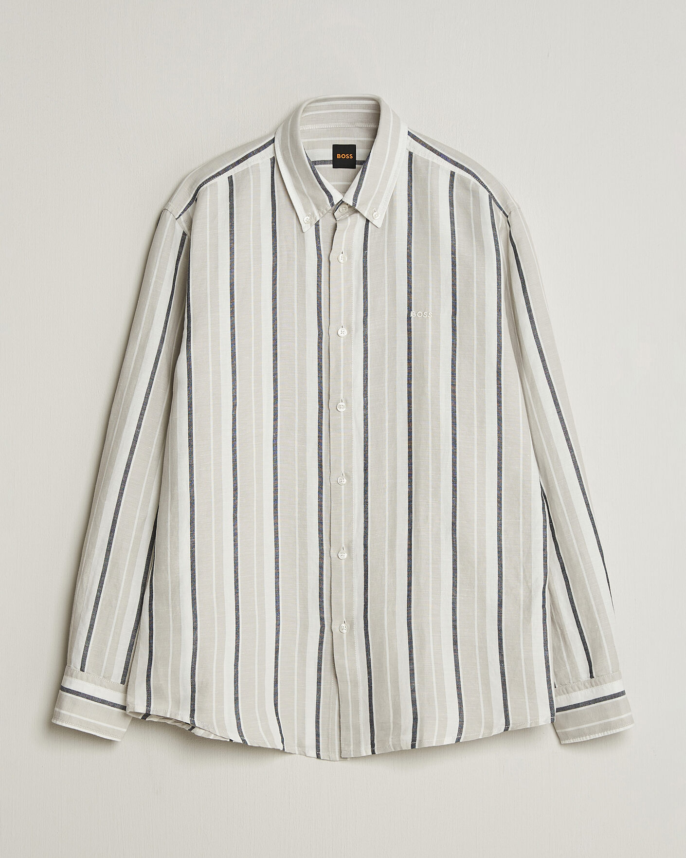 Homme | Chemises | BOSS ORANGE | Ricoplus Linen/Cotton Striped Shirt Beige