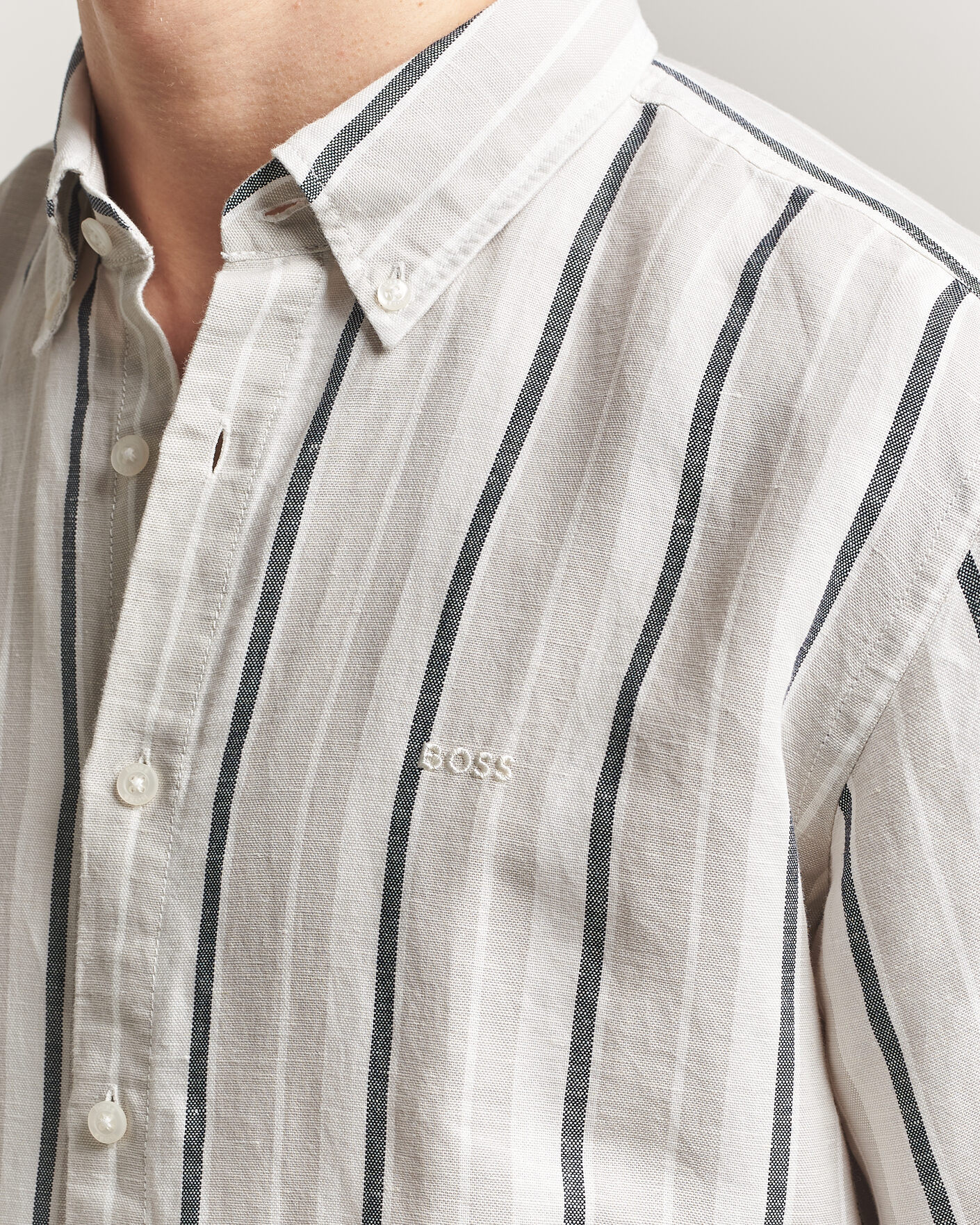 Homme | Chemises | BOSS ORANGE | Ricoplus Linen/Cotton Striped Shirt Beige