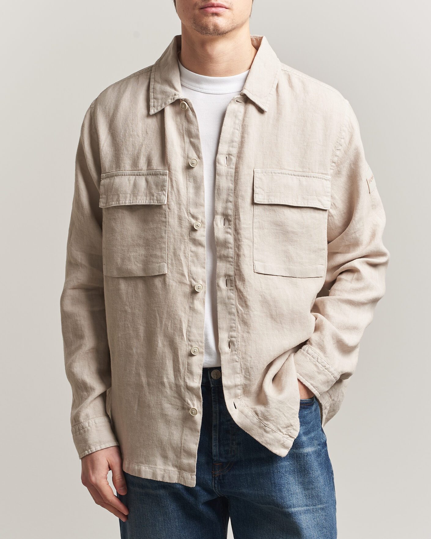 Homme | Chemises | BOSS ORANGE | Locky Linen Overshirt Beige
