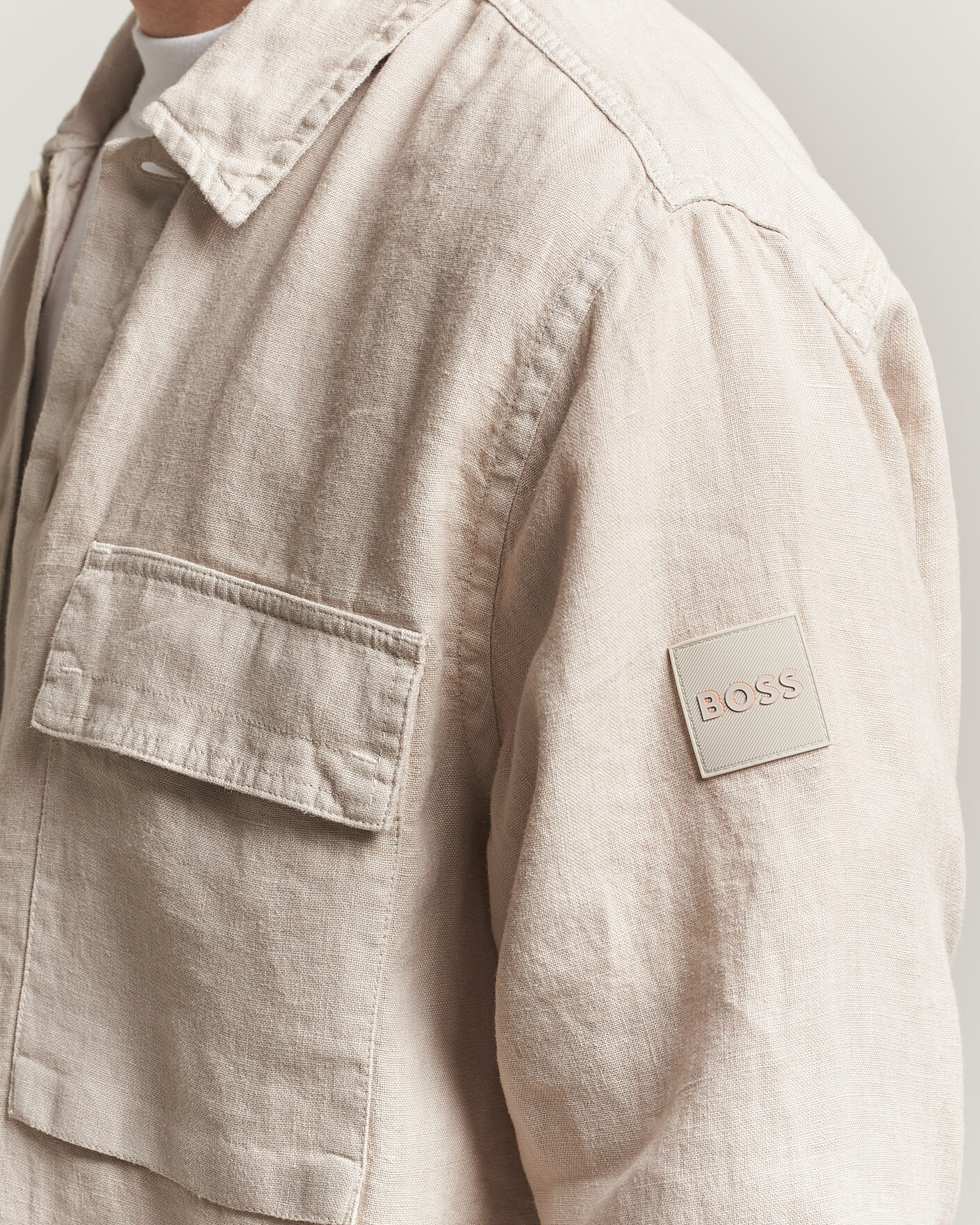 Homme | Chemises | BOSS ORANGE | Locky Linen Overshirt Beige
