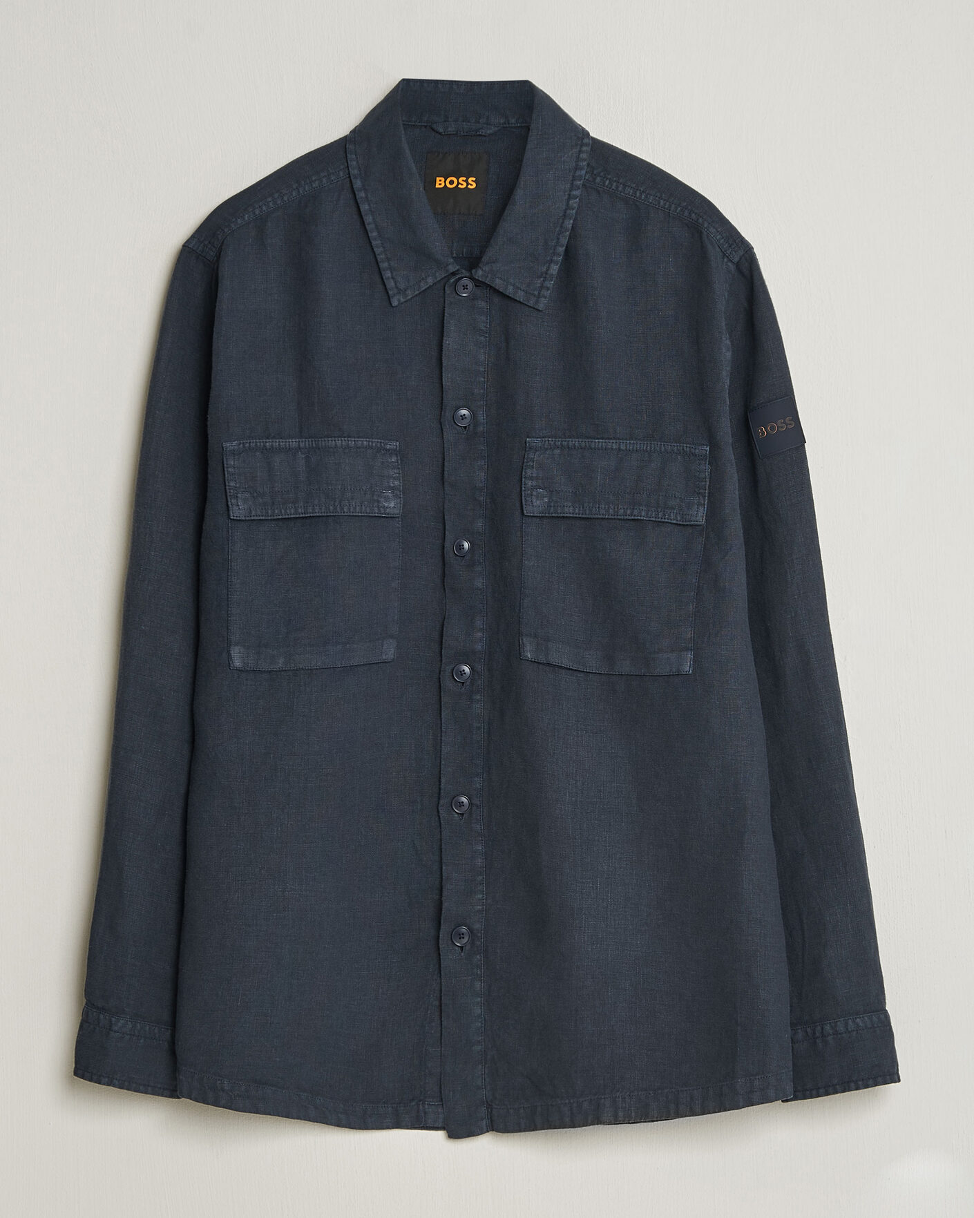 Homme | Chemises | BOSS ORANGE | Locky Linen Overshirt Dark Blue