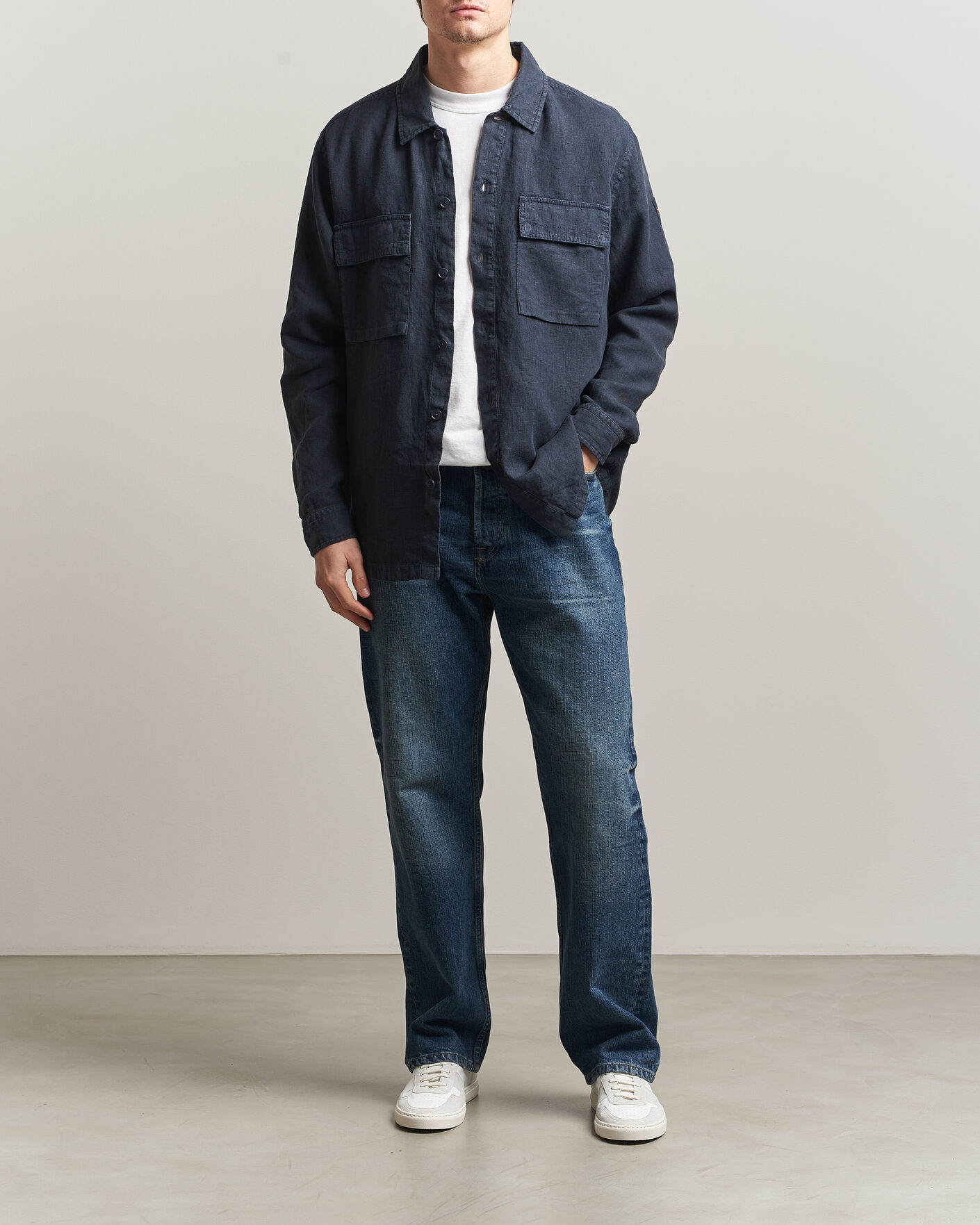 Homme | Chemises | BOSS ORANGE | Locky Linen Overshirt Dark Blue