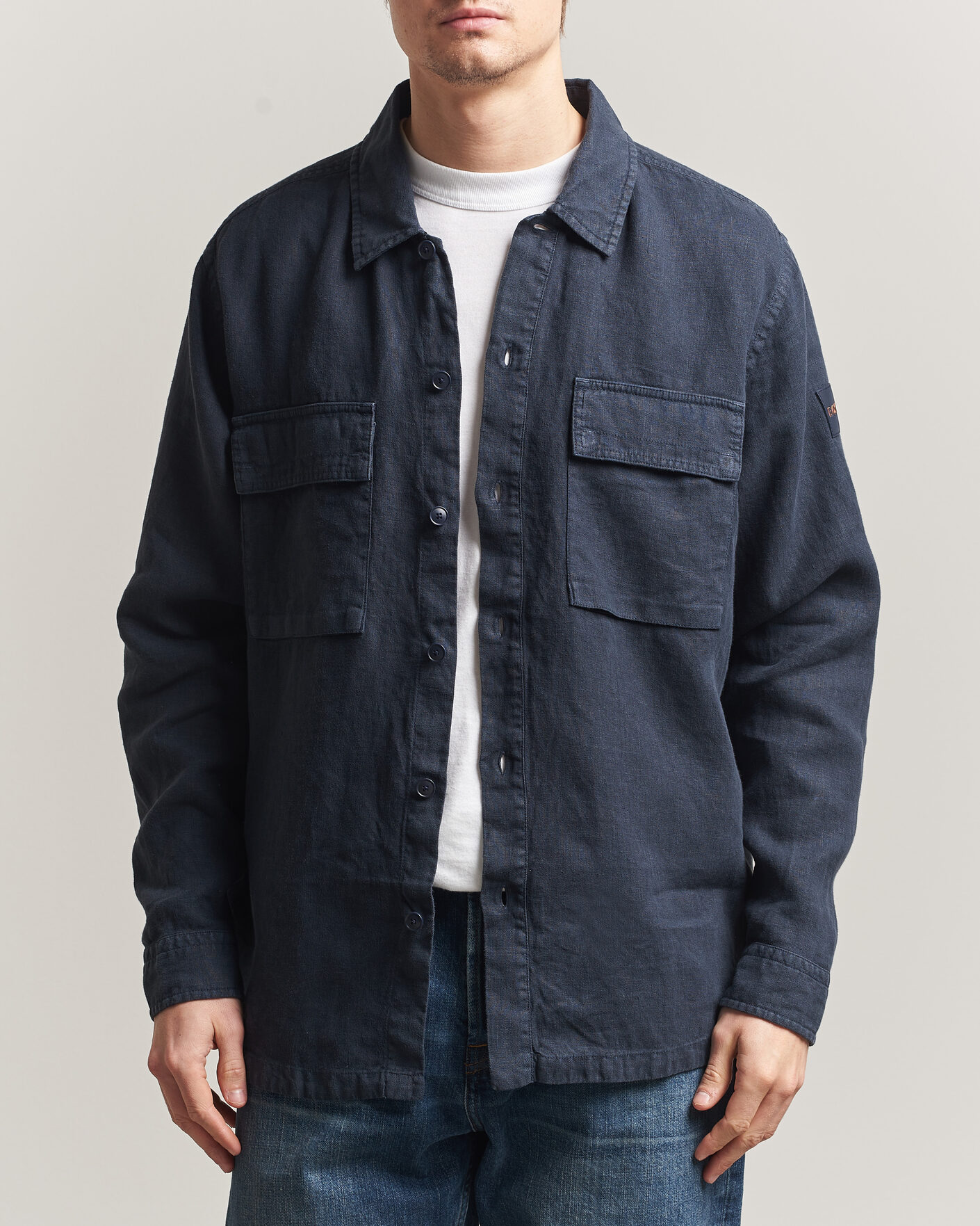 Homme | Chemises | BOSS ORANGE | Locky Linen Overshirt Dark Blue