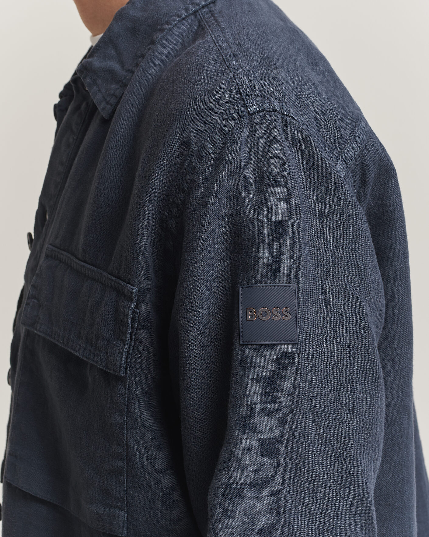 Homme | Chemises | BOSS ORANGE | Locky Linen Overshirt Dark Blue