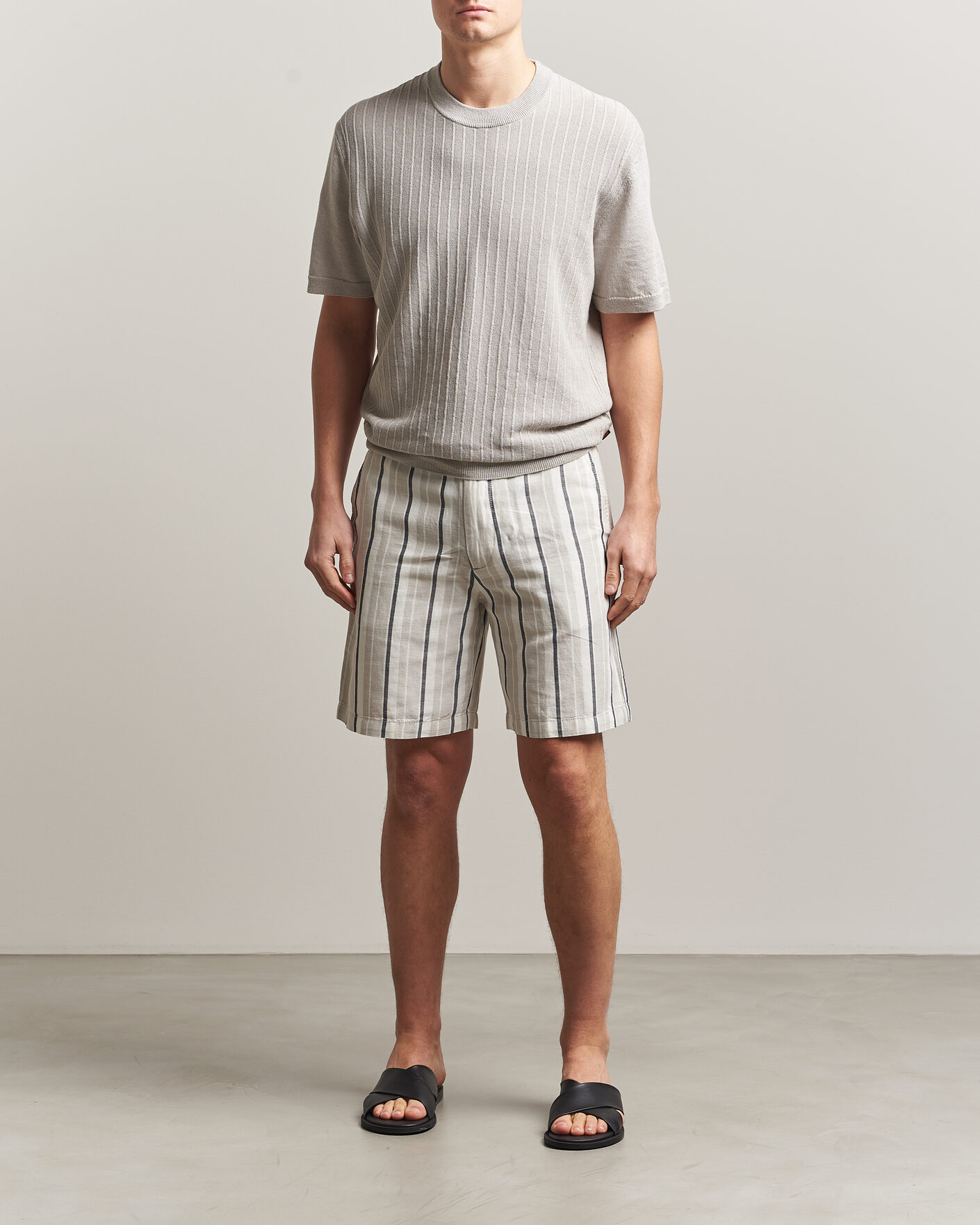 Homme | T-shirts | BOSS ORANGE | Kajordino Linen/Cotton Knitted T-Shirt Beige