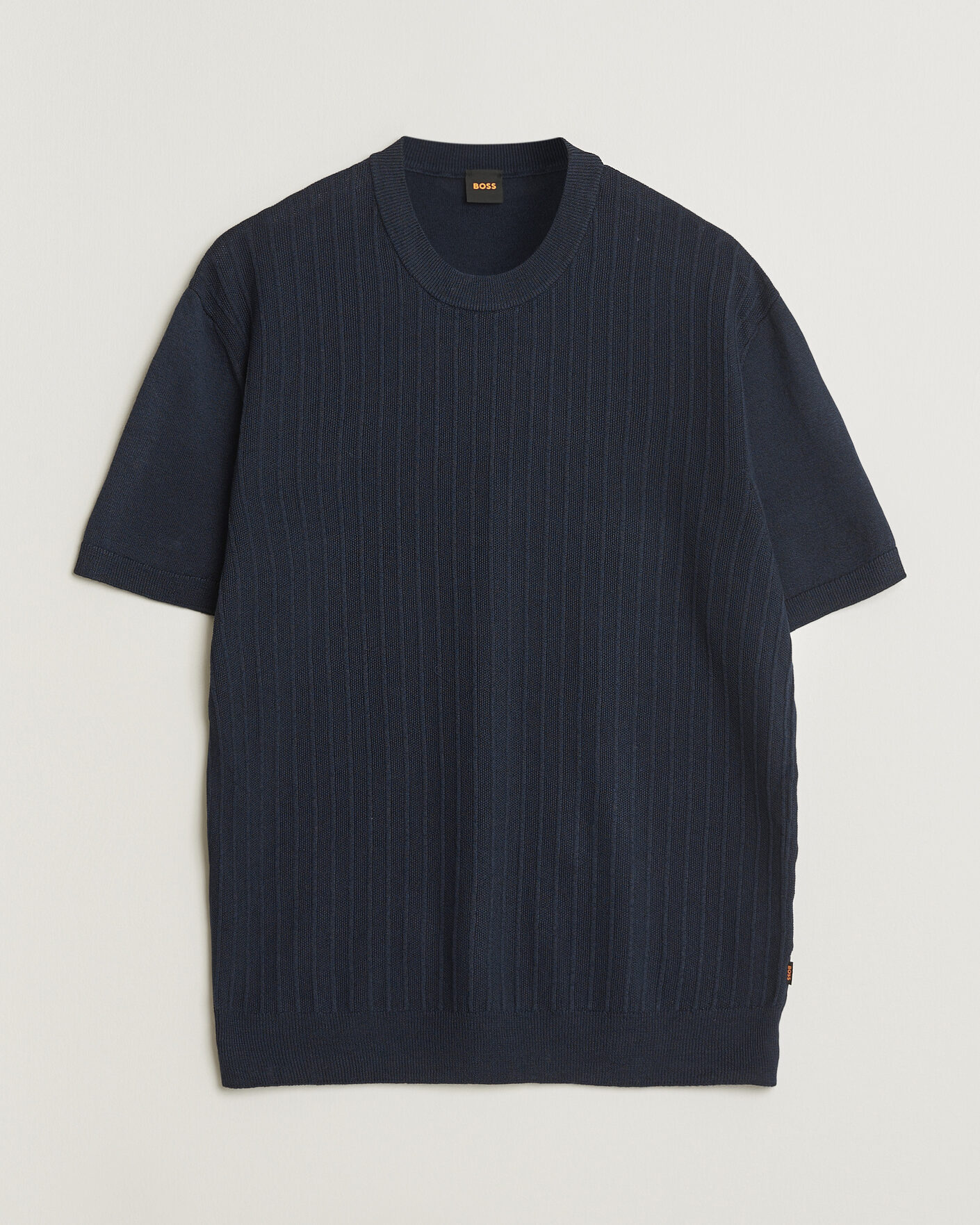 Homme | T-shirts | BOSS ORANGE | Kajordino Linen/Cotton Knitted T-Shirt Dark Blue