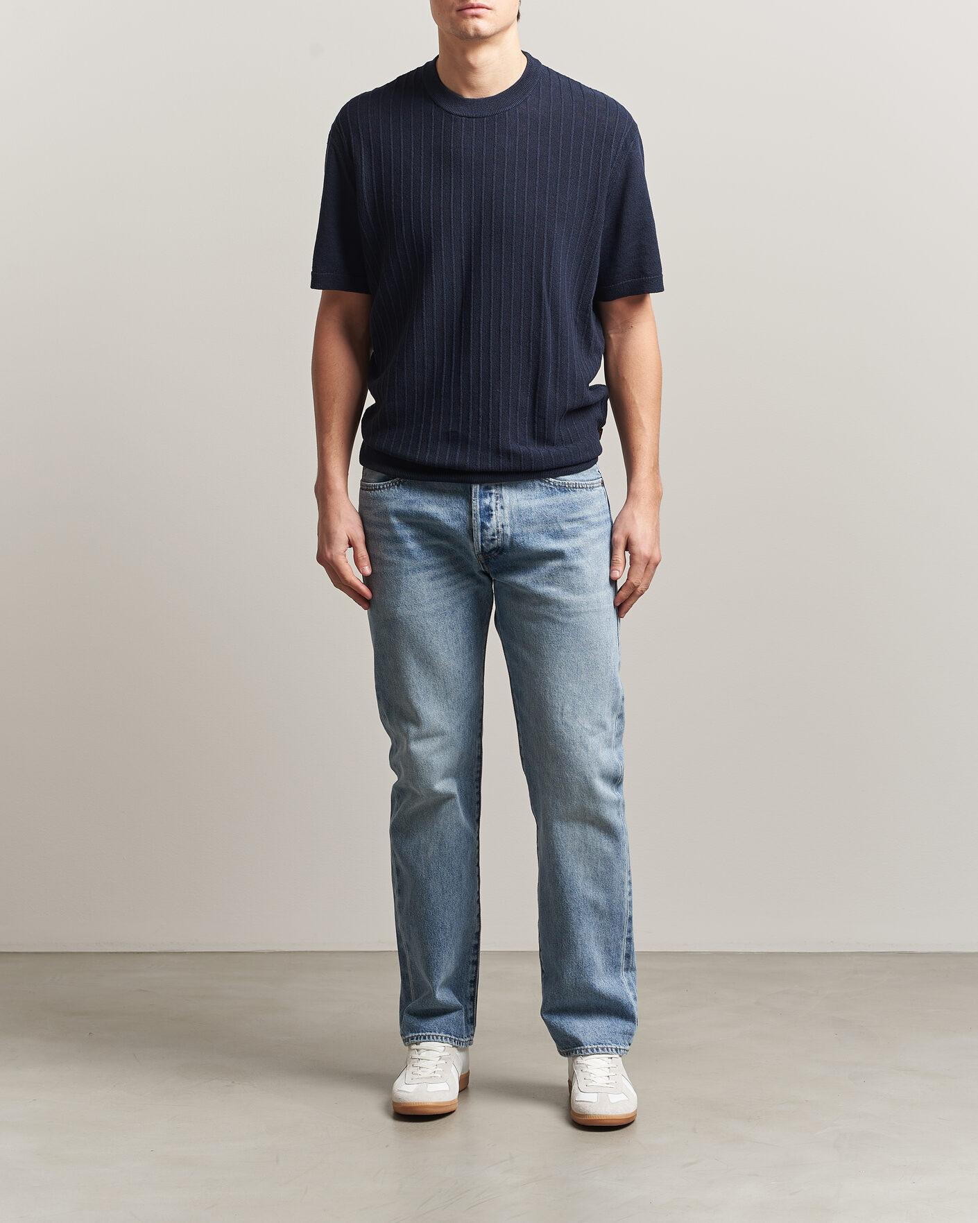 Homme | T-shirts | BOSS ORANGE | Kajordino Linen/Cotton Knitted T-Shirt Dark Blue