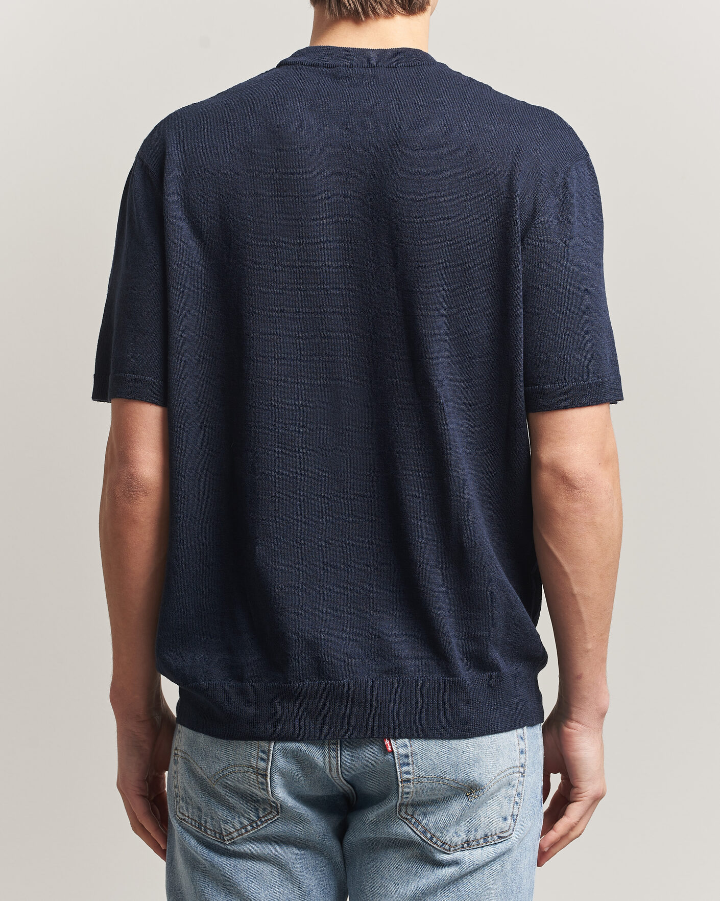 Homme | T-shirts | BOSS ORANGE | Kajordino Linen/Cotton Knitted T-Shirt Dark Blue