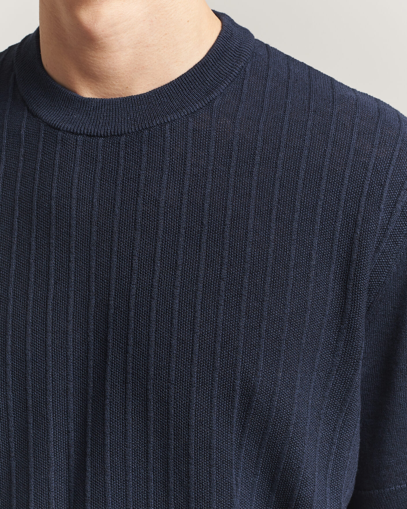 Homme | T-shirts | BOSS ORANGE | Kajordino Linen/Cotton Knitted T-Shirt Dark Blue